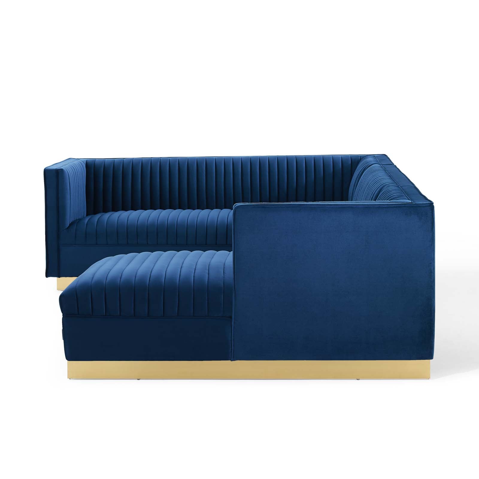 Modway Sectional Sofas - Sanguine 3 Piece Performance Velvet Sectional Sofa Set Navy