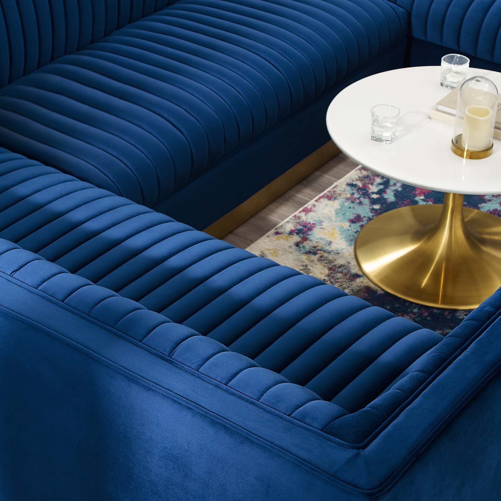 Modway Sectional Sofas - Sanguine 3 Piece Performance Velvet Sectional Sofa Set Navy