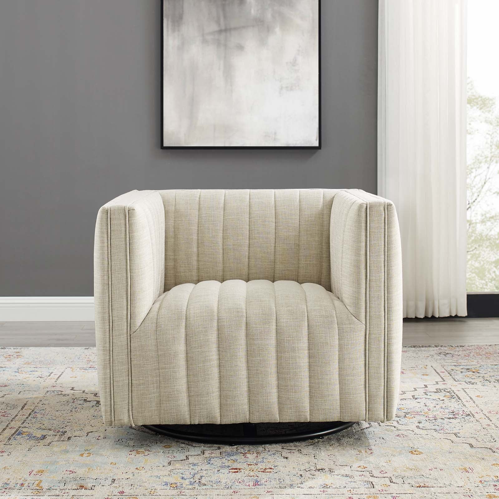 Modway Accent Chairs - Conjure Tufted Swivel Upholstered Armchair Beige