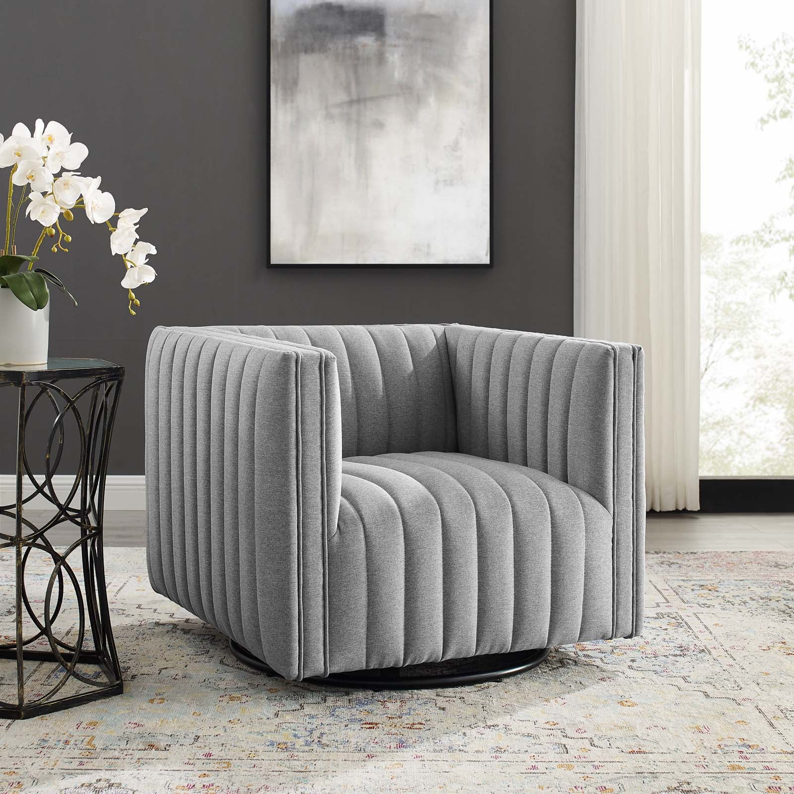 Modway Accent Chairs - Conjure-Tufted-Swivel-Upholstered-Armchair-Light-Gray