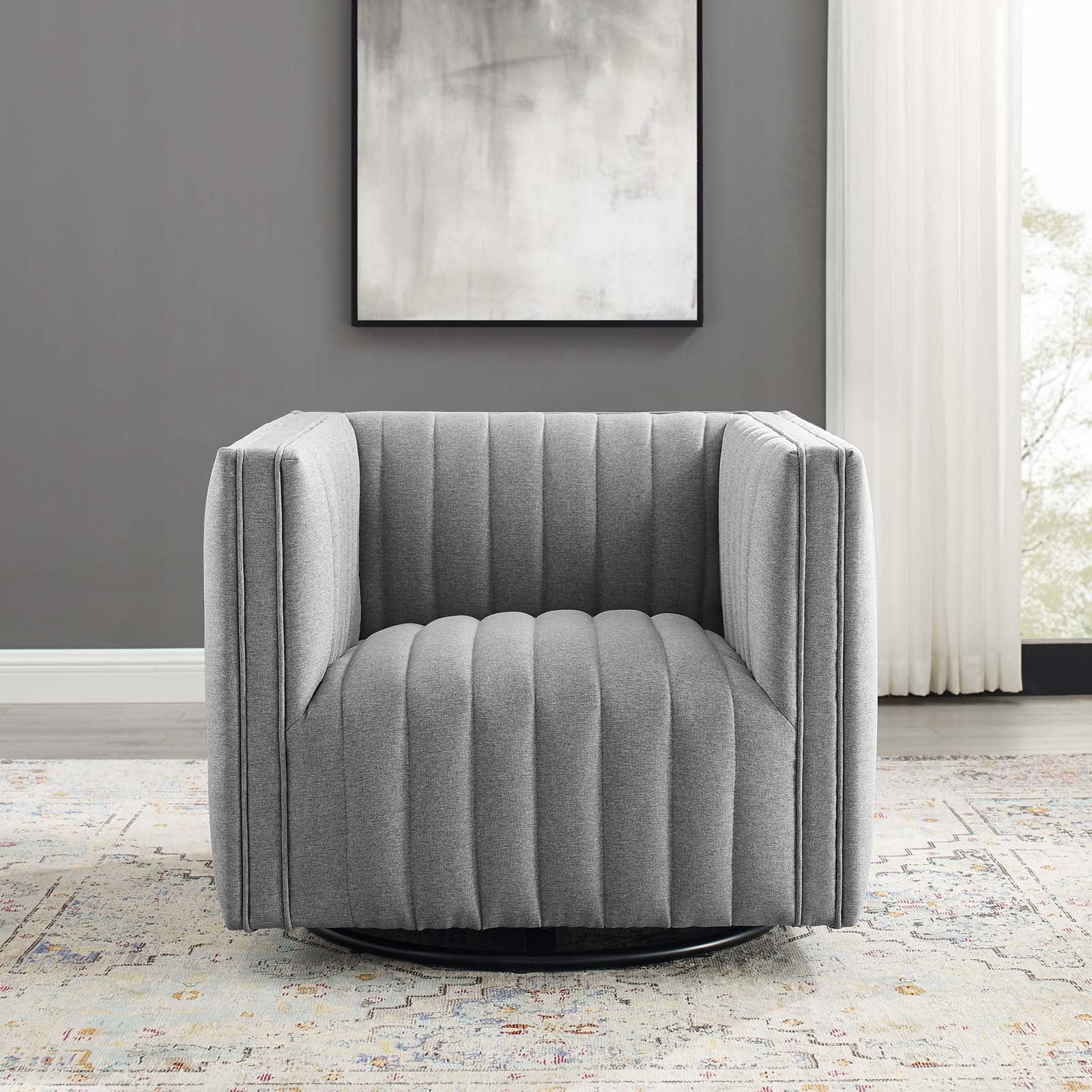 Modway Accent Chairs - Conjure-Tufted-Swivel-Upholstered-Armchair-Light-Gray