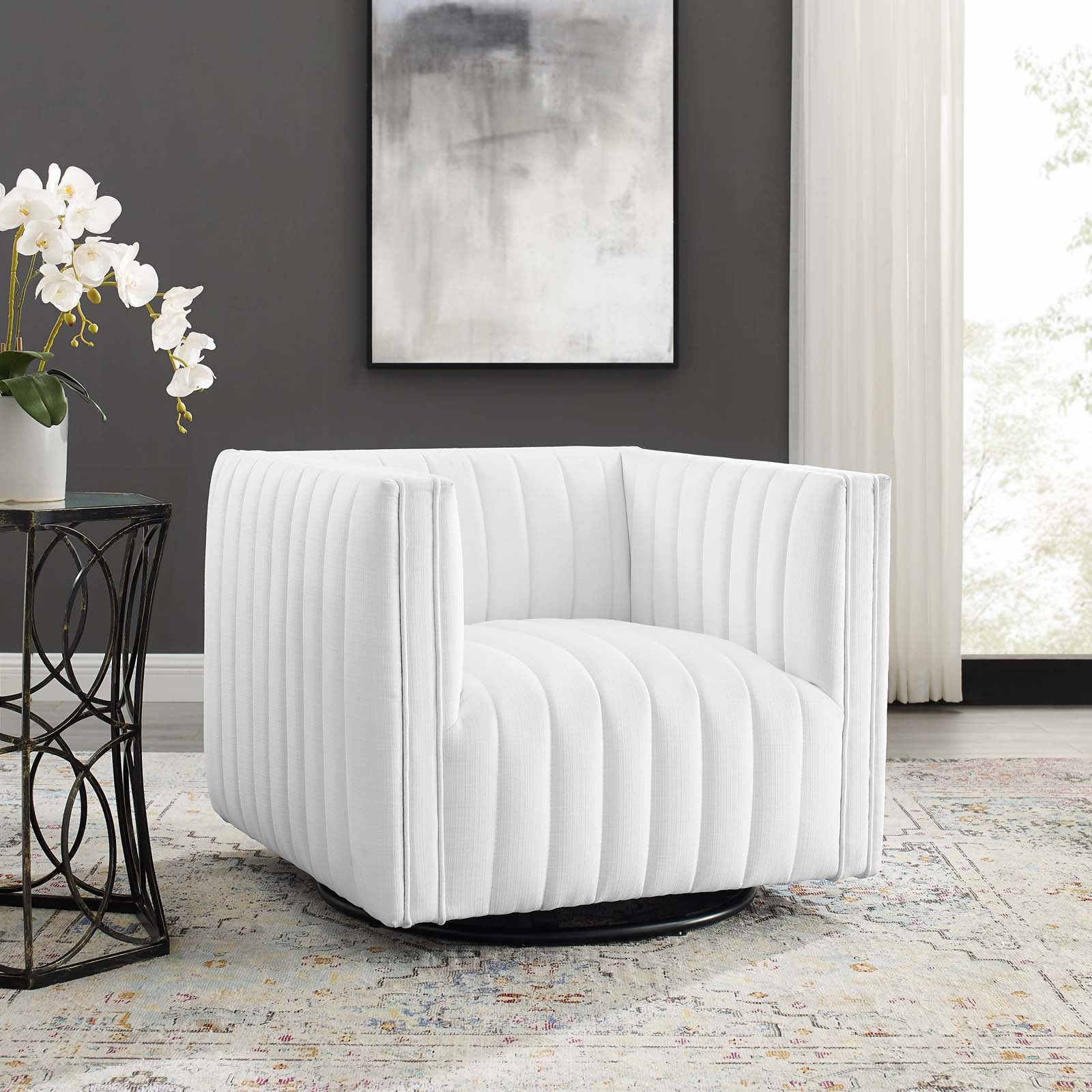 Modway Accent Chairs - Conjure Tufted Swivel Upholstered Armchair White