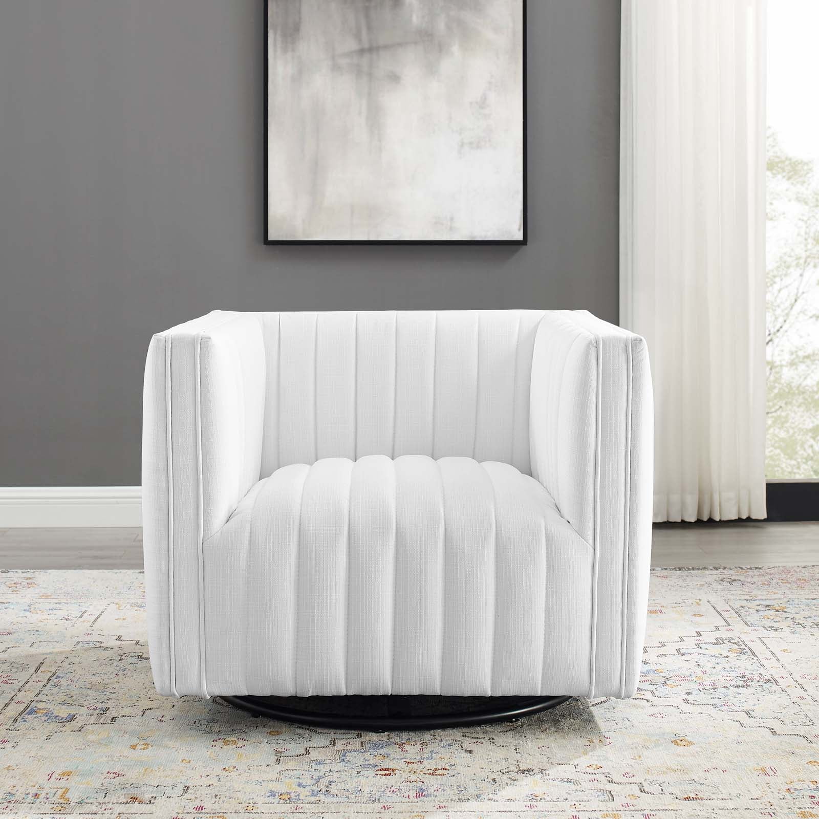 Modway Accent Chairs - Conjure Tufted Swivel Upholstered Armchair White