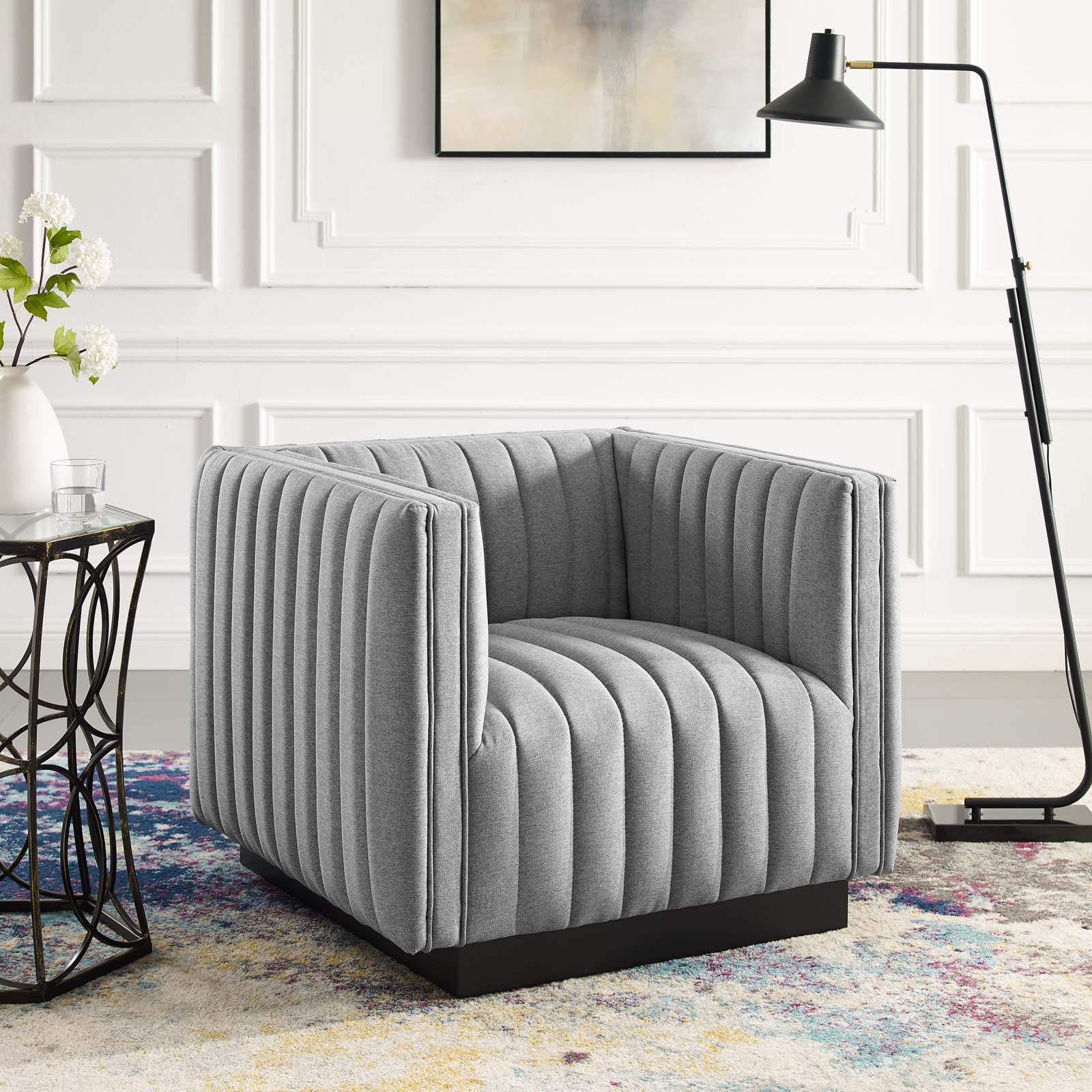 Modway Accent Chairs - Conjure Tufted Upholstered Fabric Armchair Light Gray