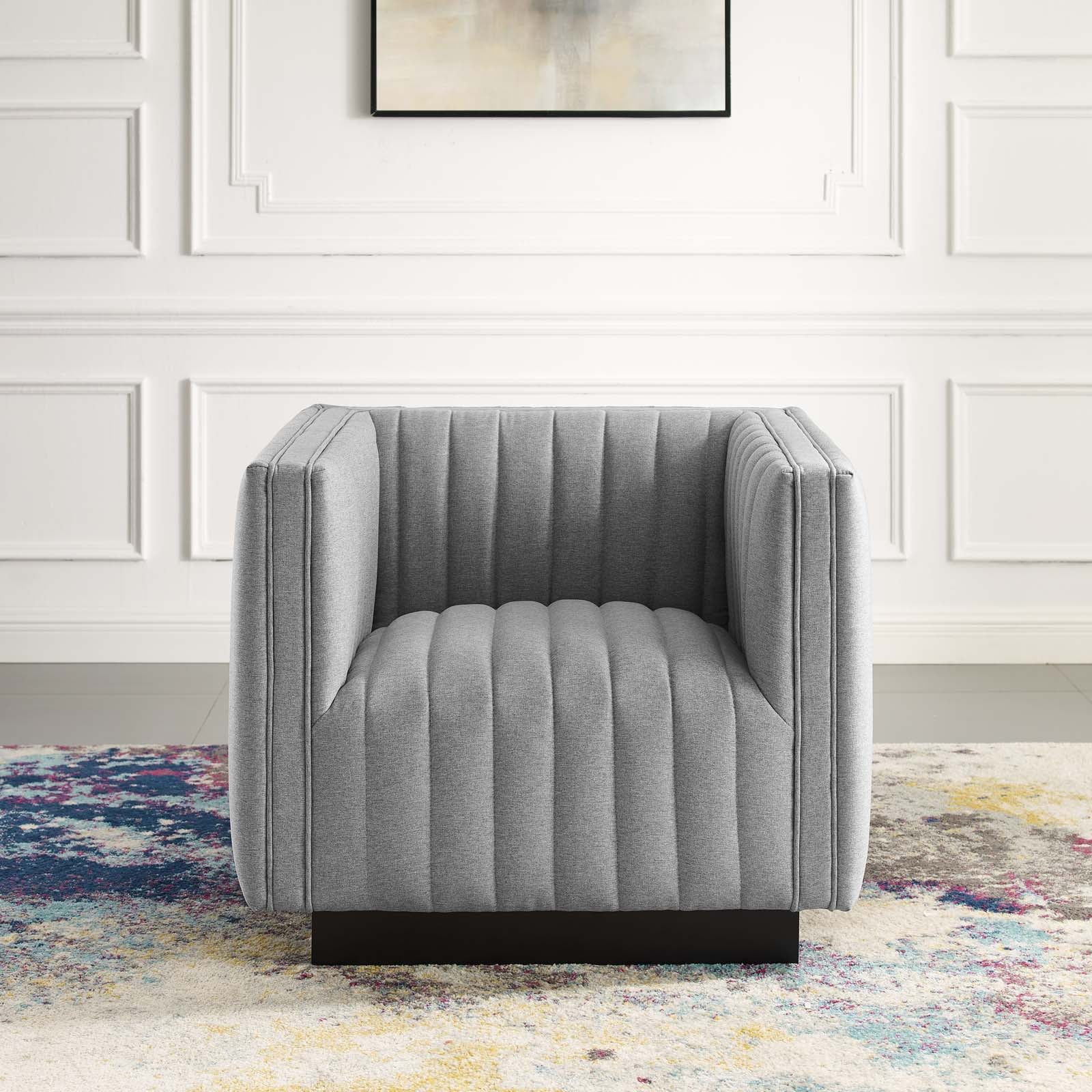 Modway Accent Chairs - Conjure Tufted Upholstered Fabric Armchair Light Gray