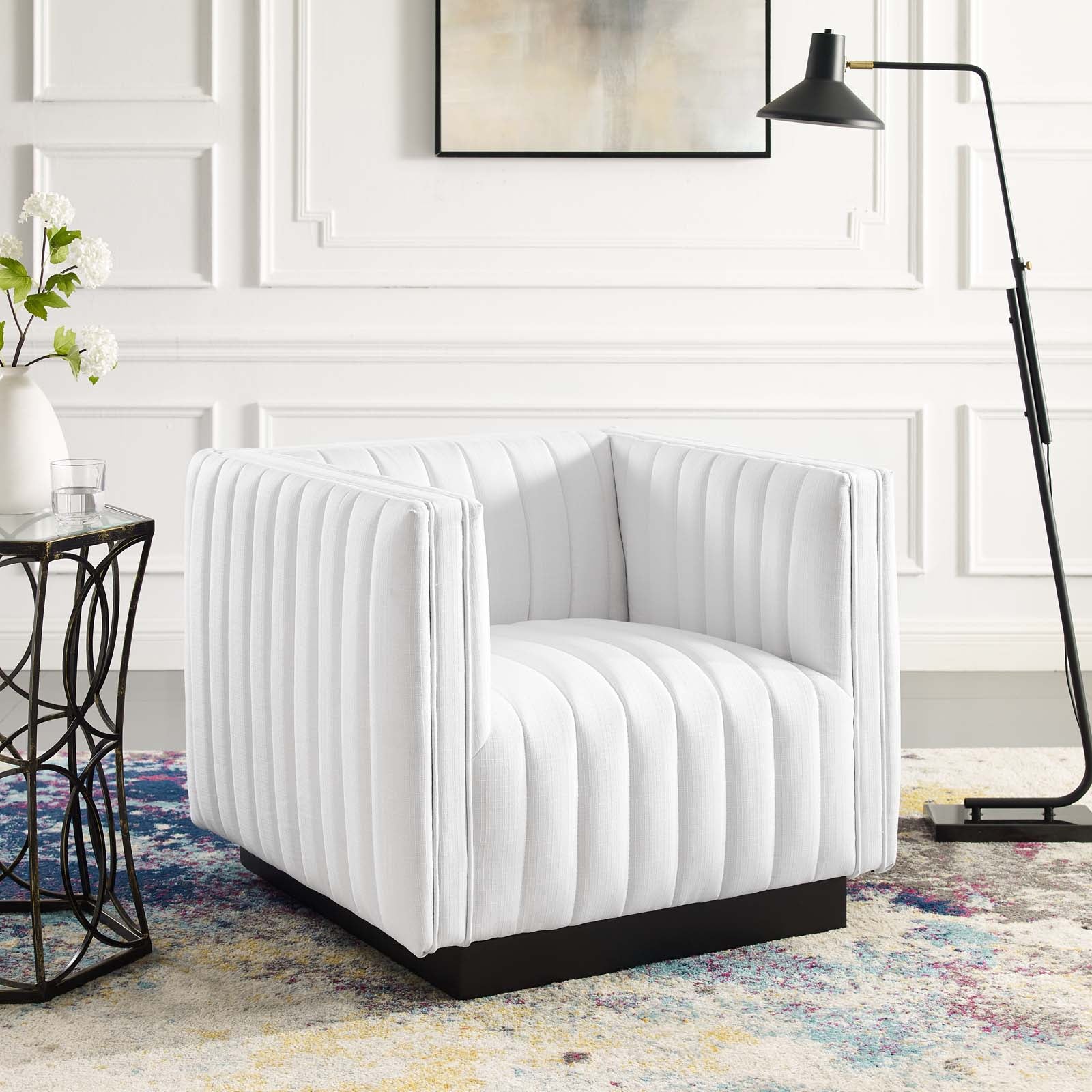 Modway Accent Chairs - Conjure Tufted Upholstered Fabric Armchair White