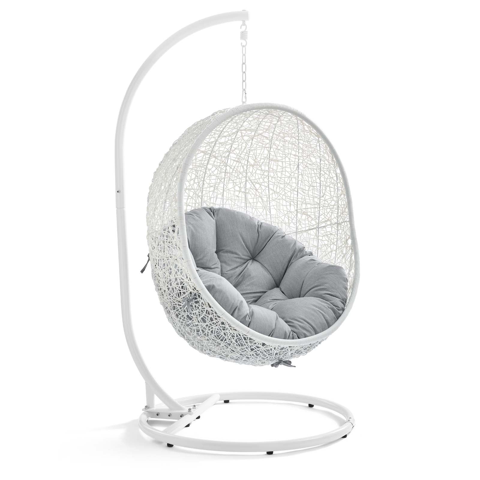 Modway Outdoor Swings - Hide Outdoor Patio Sunbrella Swing Chair With Stand White Gray