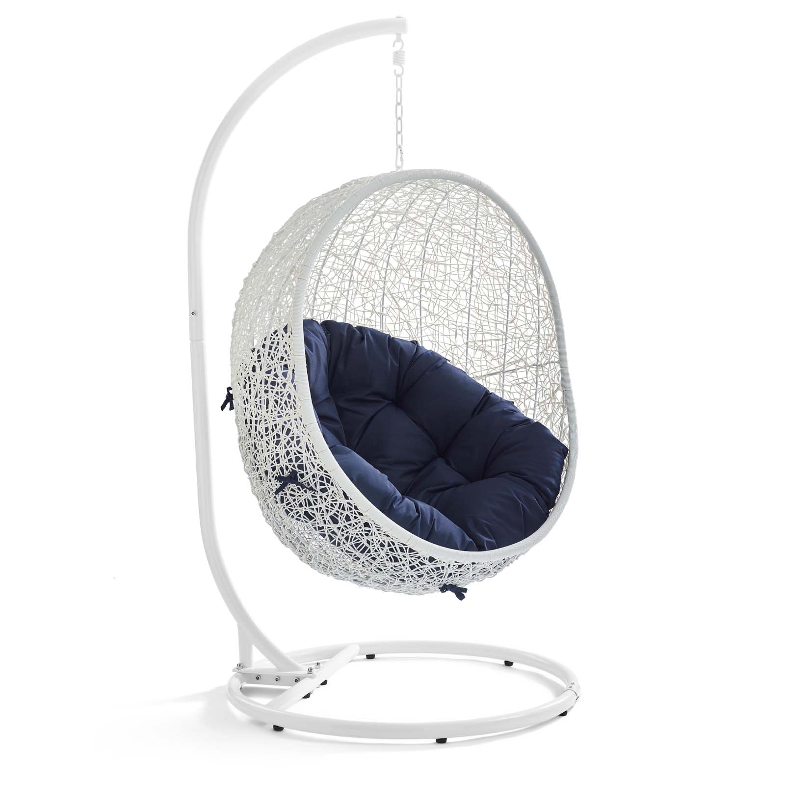 Modway Outdoor Swings - Hide Outdoor Patio Sunbrella Swing Chair With Stand White Navy