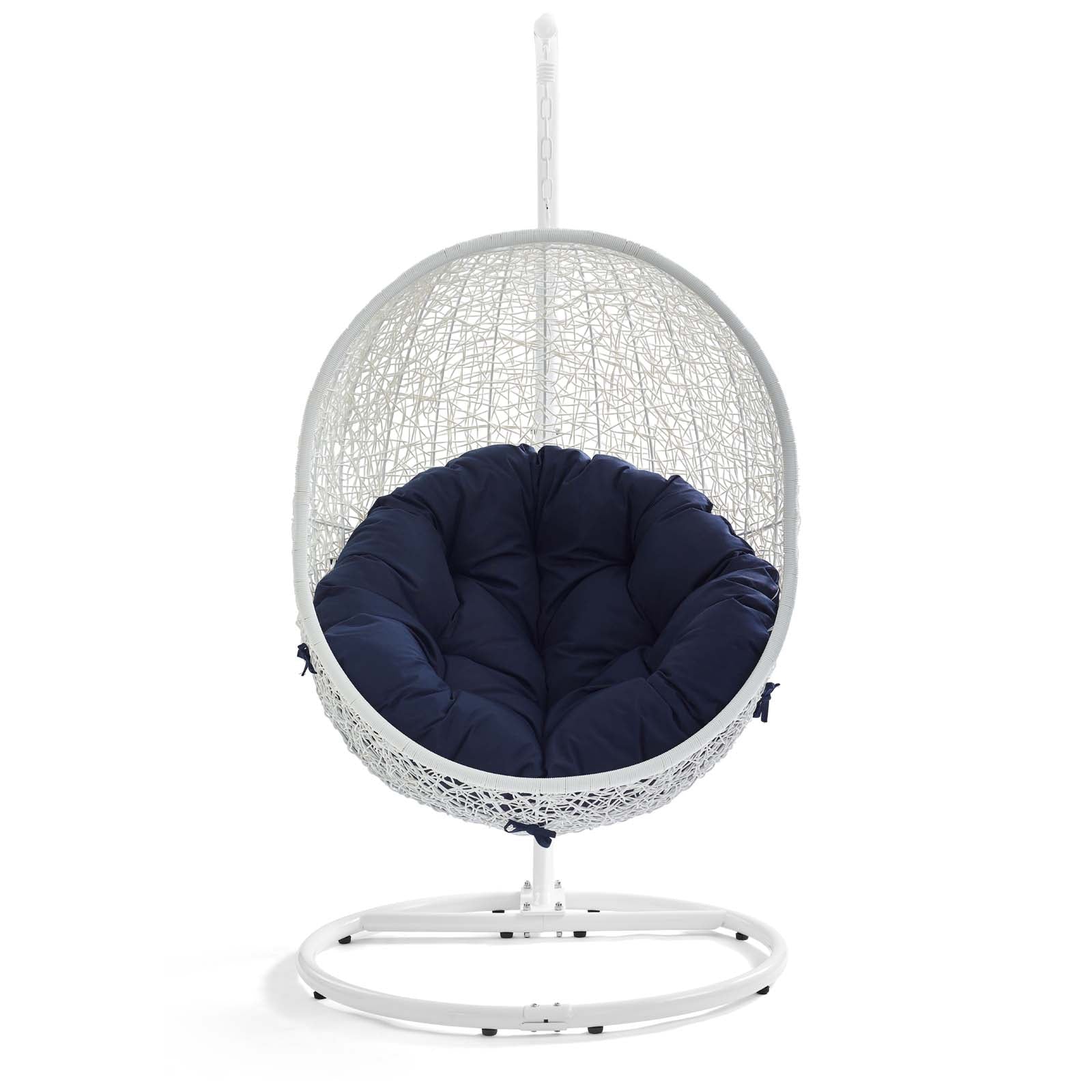 Modway Outdoor Swings - Hide Outdoor Patio Sunbrella Swing Chair With Stand White Navy