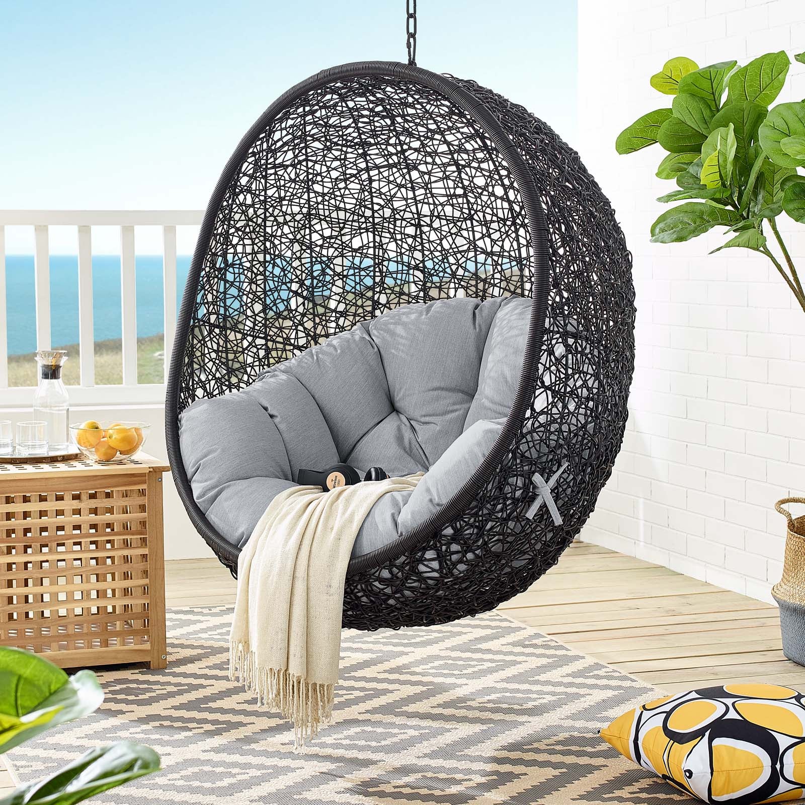 Modway Outdoor Swings - Encase Swing Outdoor Patio Lounge Chair Black & Gray