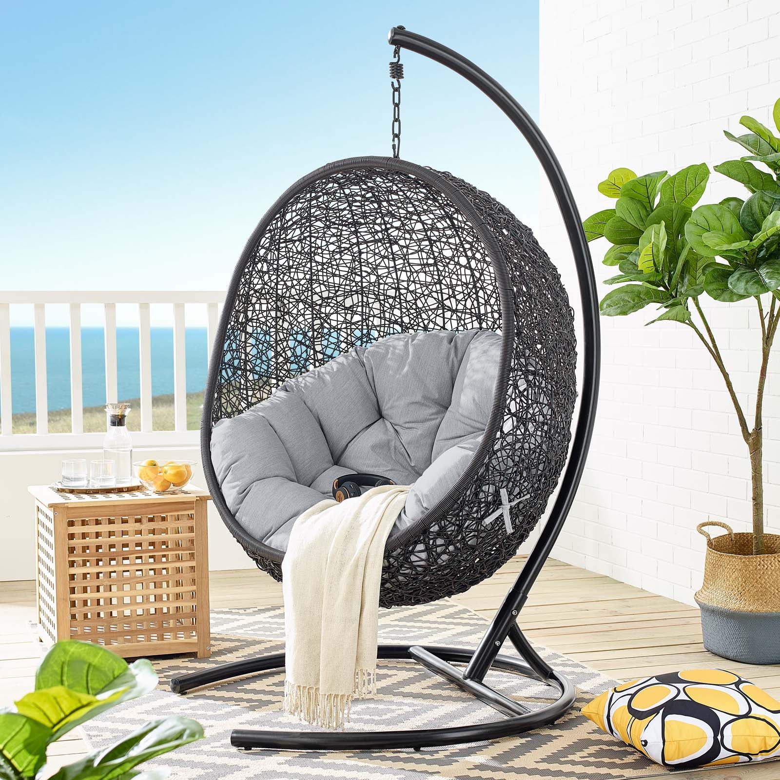 Modway Outdoor Swings - Encase Swing Outdoor Patio Lounge Chair Black & Gray