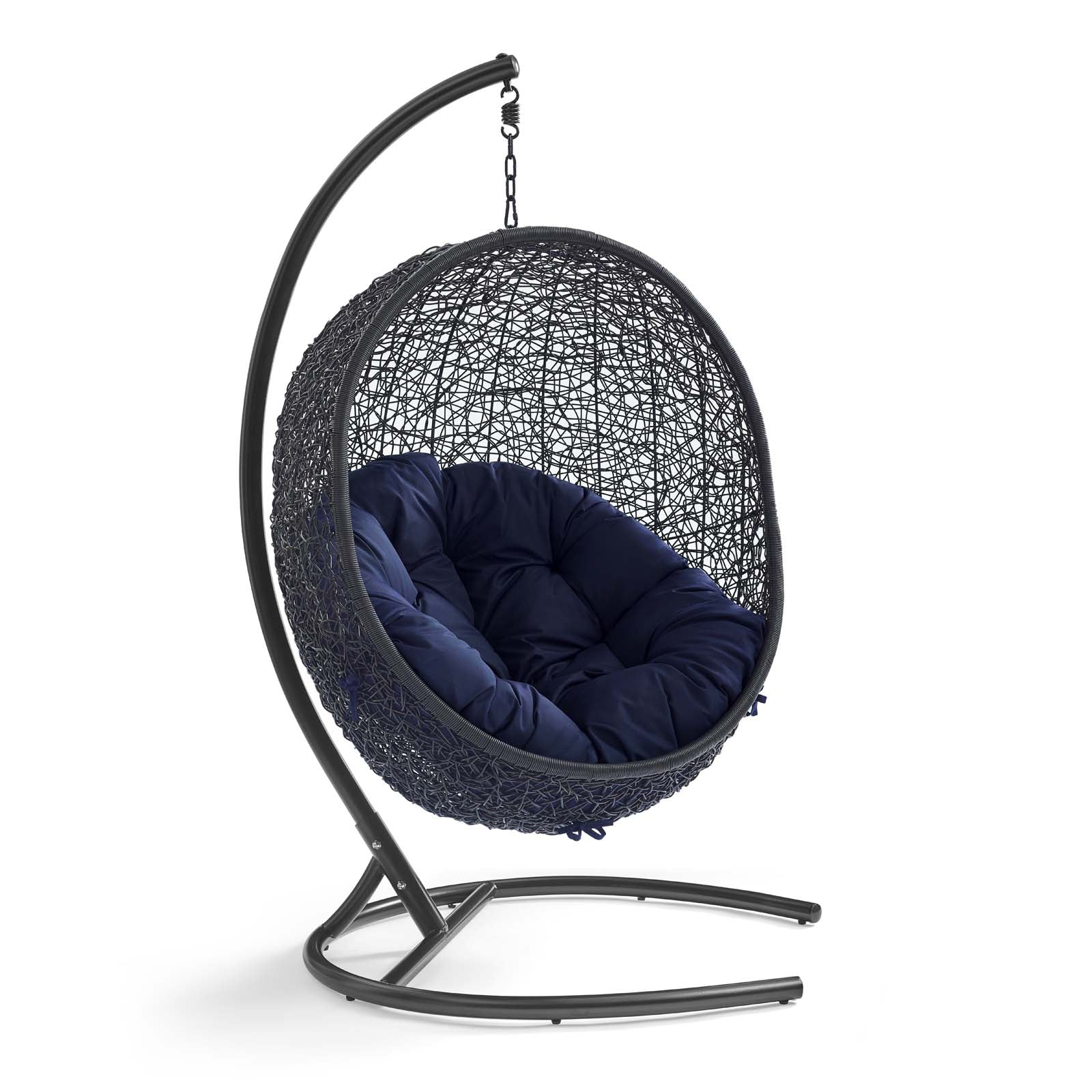 Modway Outdoor Swings - Encase Sunbrella Swing Outdoor Patio Lounge Chair Black Navy