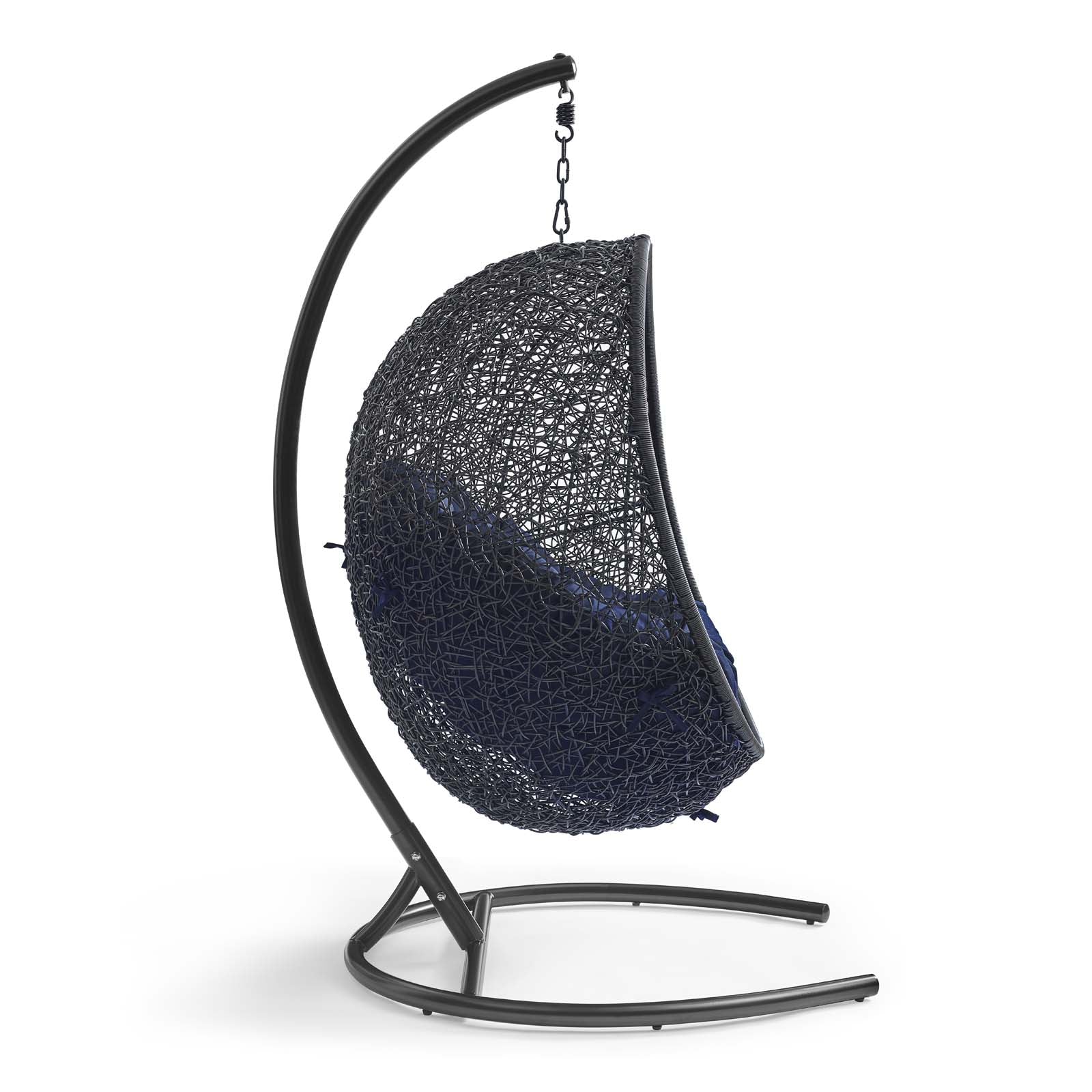 Modway Outdoor Swings - Encase Sunbrella Swing Outdoor Patio Lounge Chair Black Navy