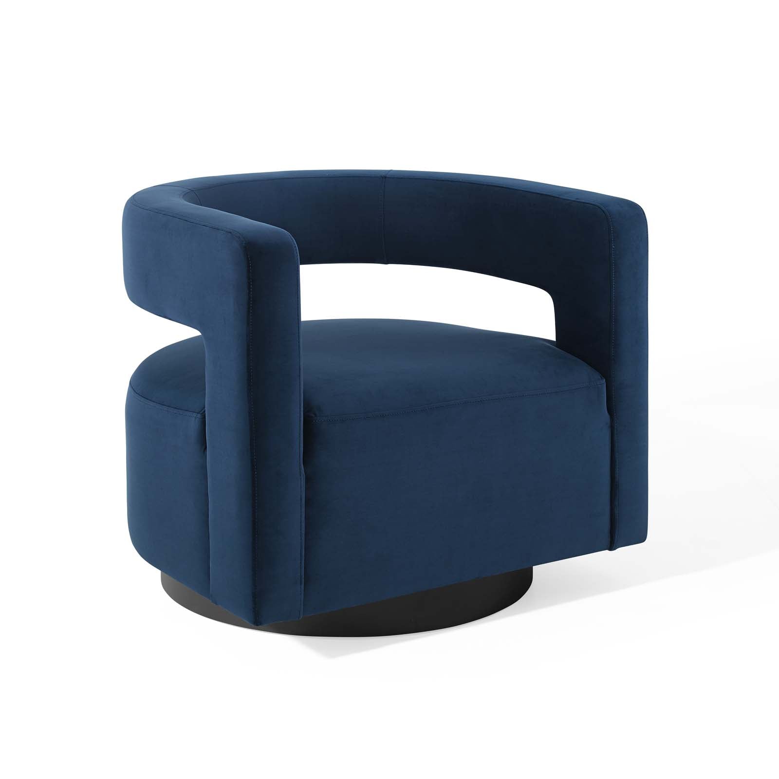 Modway Accent Chairs - Spin Cutaway Performance Velvet Swivel Armchair Midnight Blue