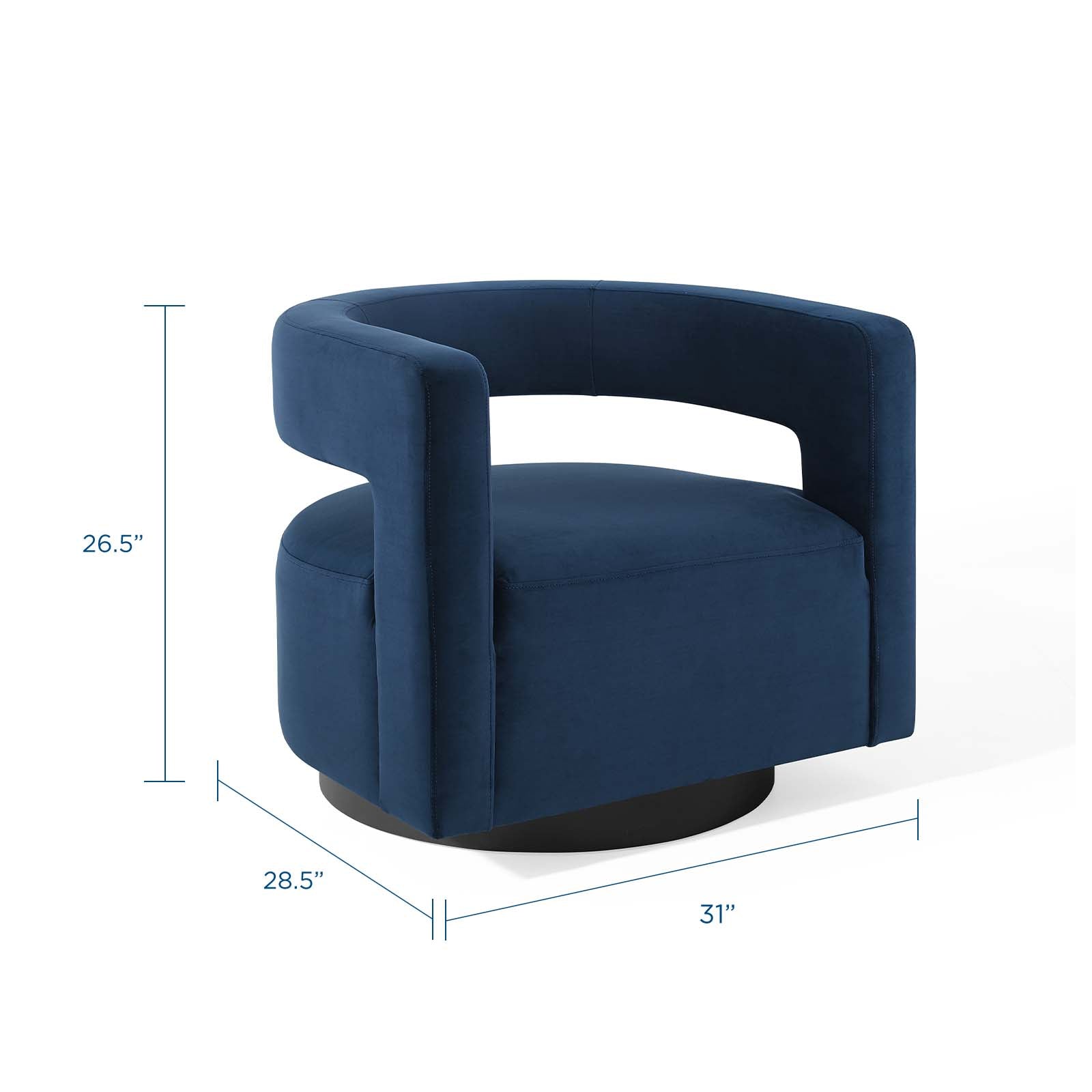 Modway Accent Chairs - Spin Cutaway Performance Velvet Swivel Armchair Midnight Blue