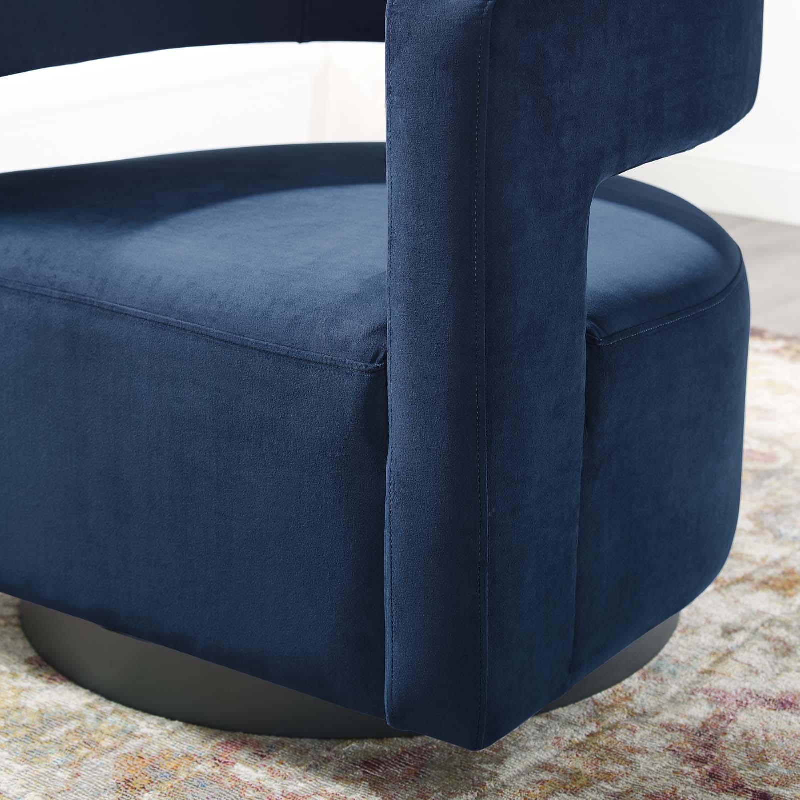 Modway Accent Chairs - Spin Cutaway Performance Velvet Swivel Armchair Midnight Blue