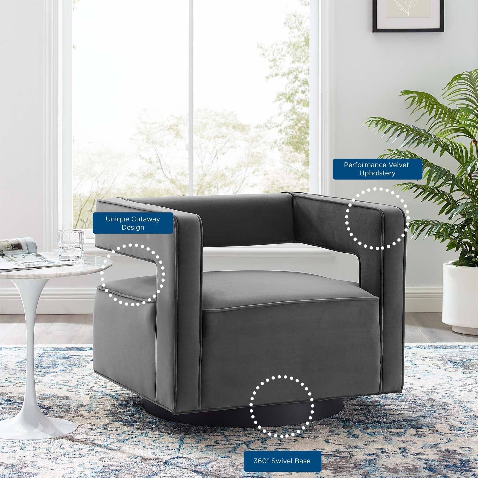 Modway Accent Chairs - Booth Performance Velvet Swivel Armchair Gray