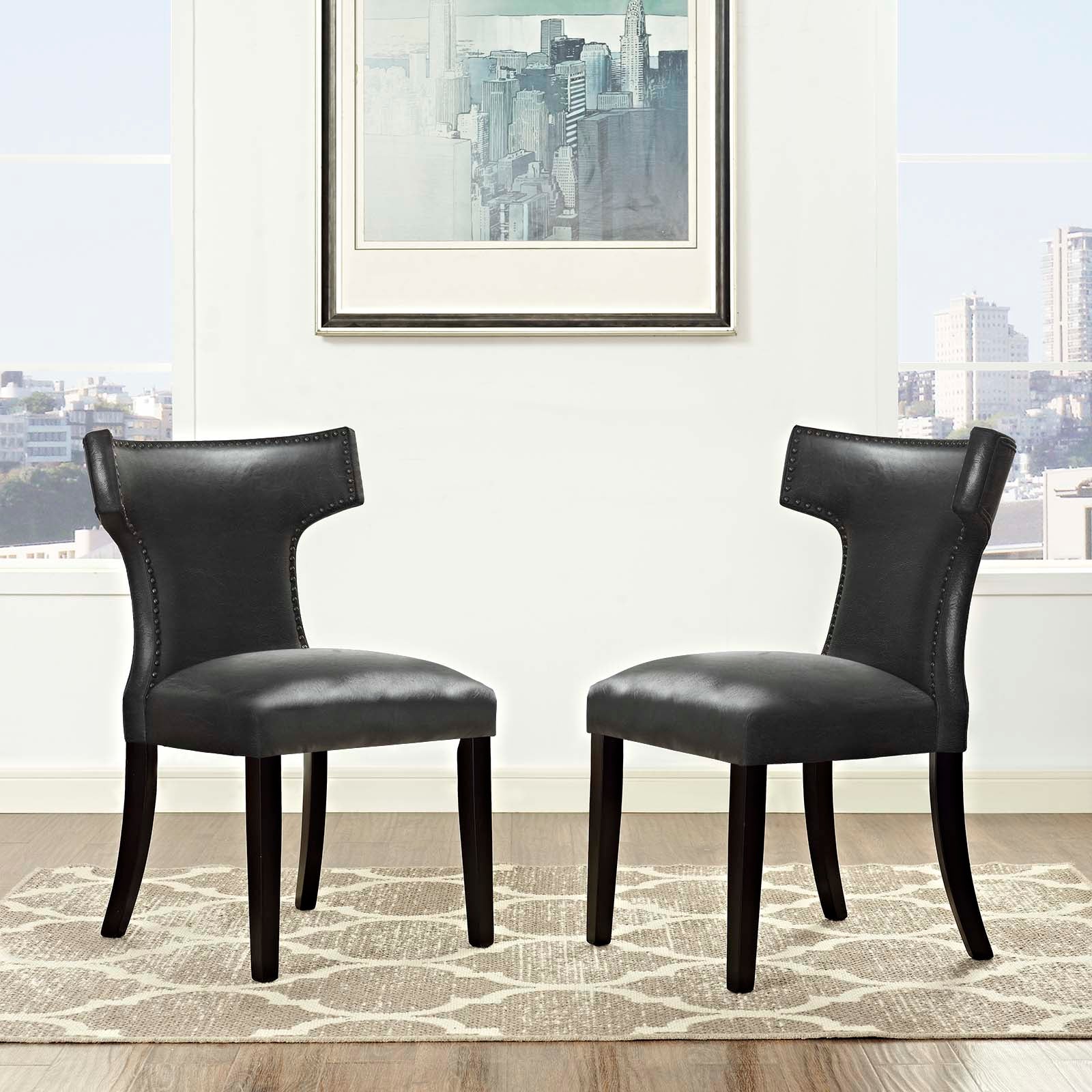 Modway Dining Chairs - Curve-Dining-Chair-Vinyl-Set-of-2-Black