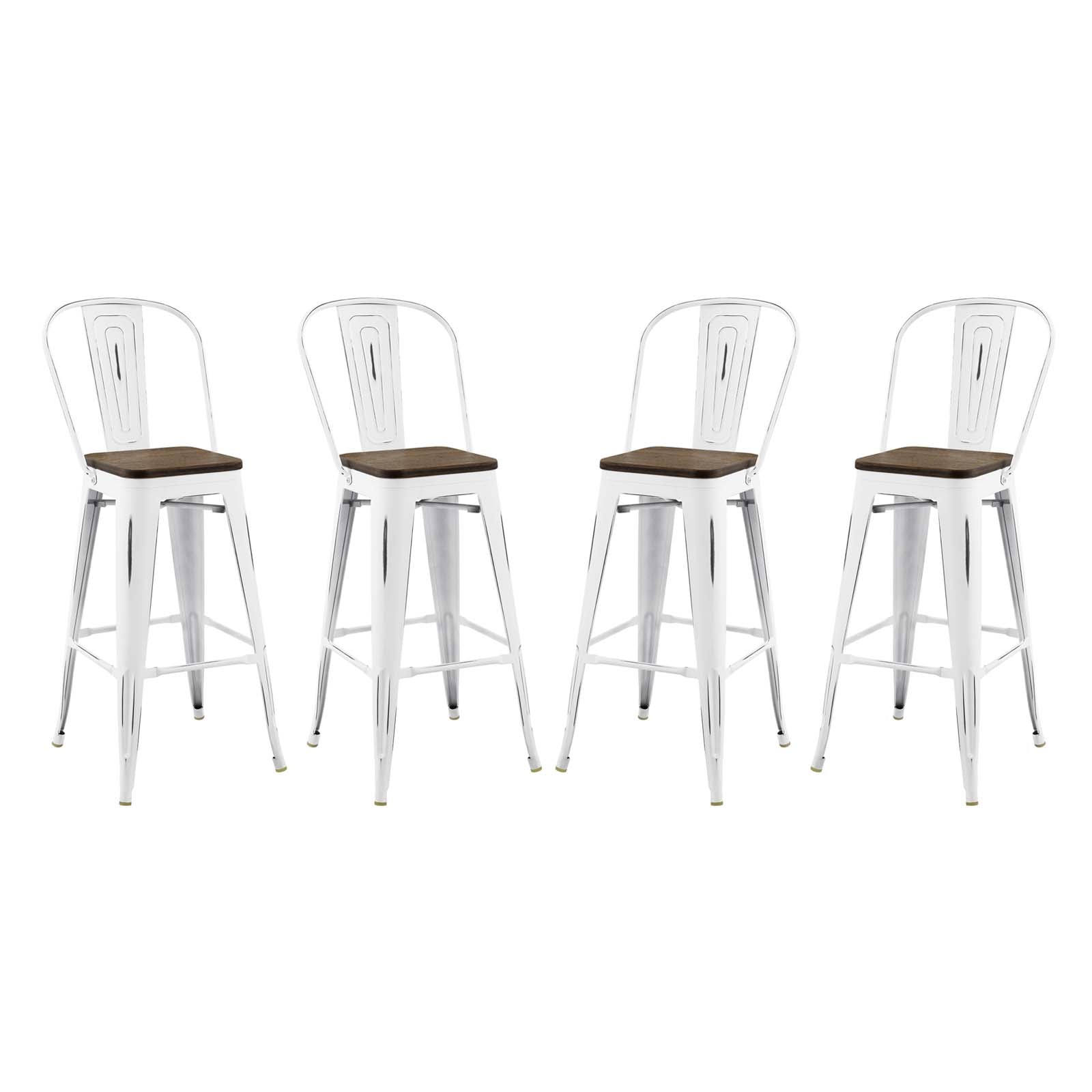 Modway Barstools - Promenade-Bar-Stool-Metal-Set-of-4-White