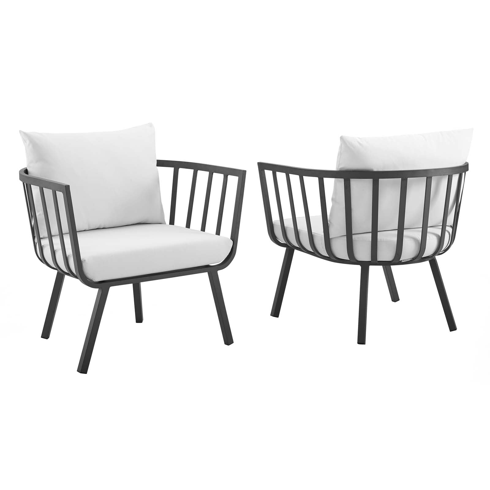 Modway Outdoor Chairs - Riverside Outdoor Patio Aluminum Armchair Set of 2 Gray White