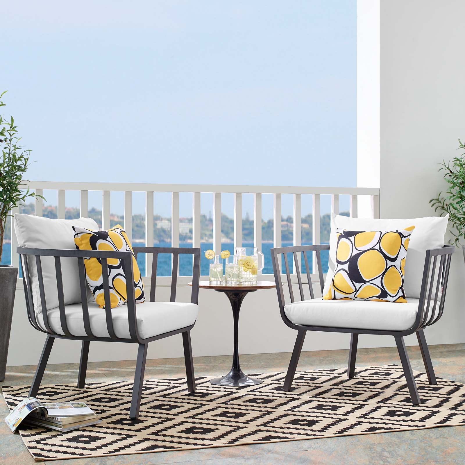 Modway Outdoor Chairs - Riverside Outdoor Patio Aluminum Armchair Set of 2 Gray White