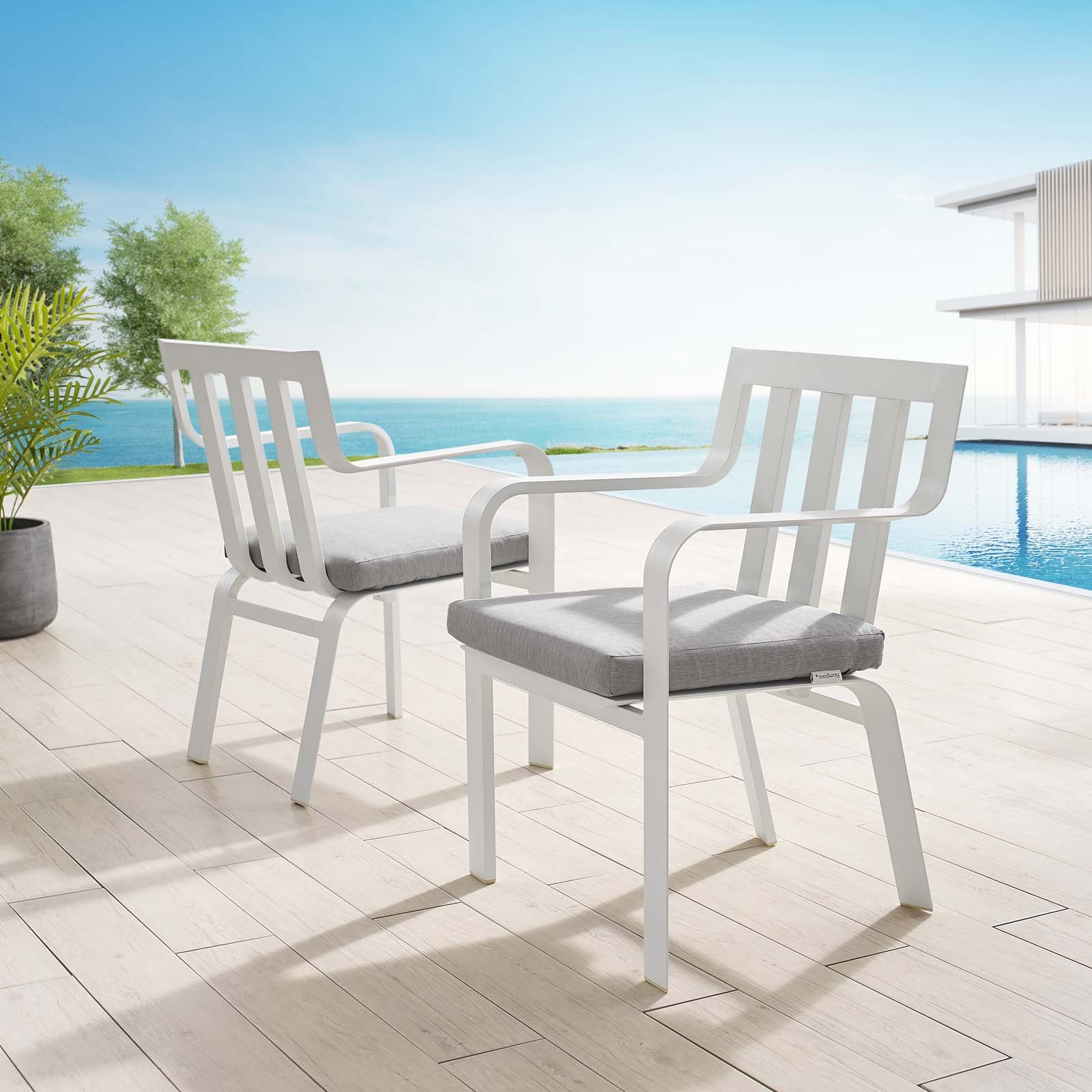 Modway Outdoor Chairs - Baxley Outdoor Patio Aluminum Armchair Set of 2 White Gray