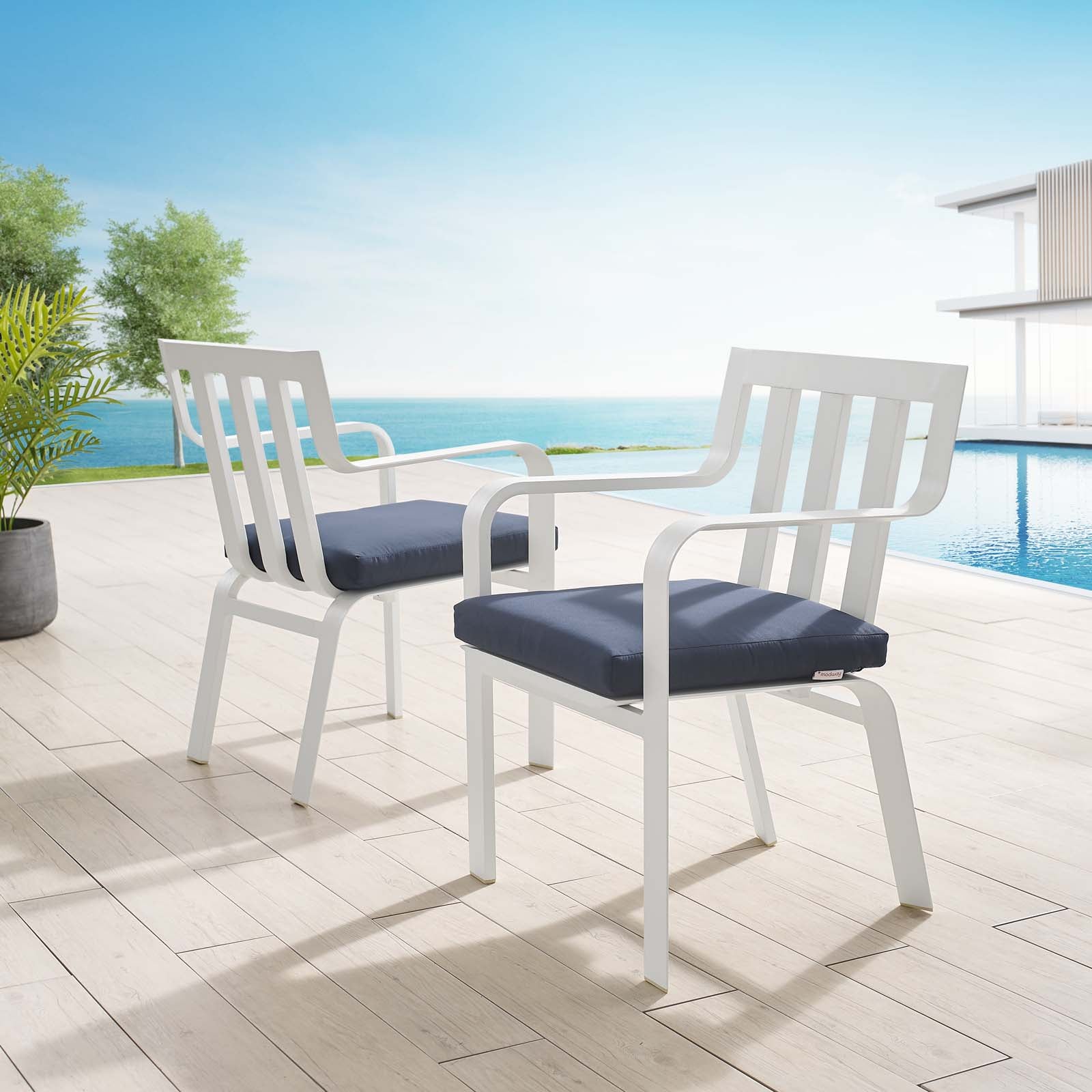 Modway Outdoor Conversation Sets - Baxley Outdoor Patio Aluminum Armchair Set of 2 White Navy