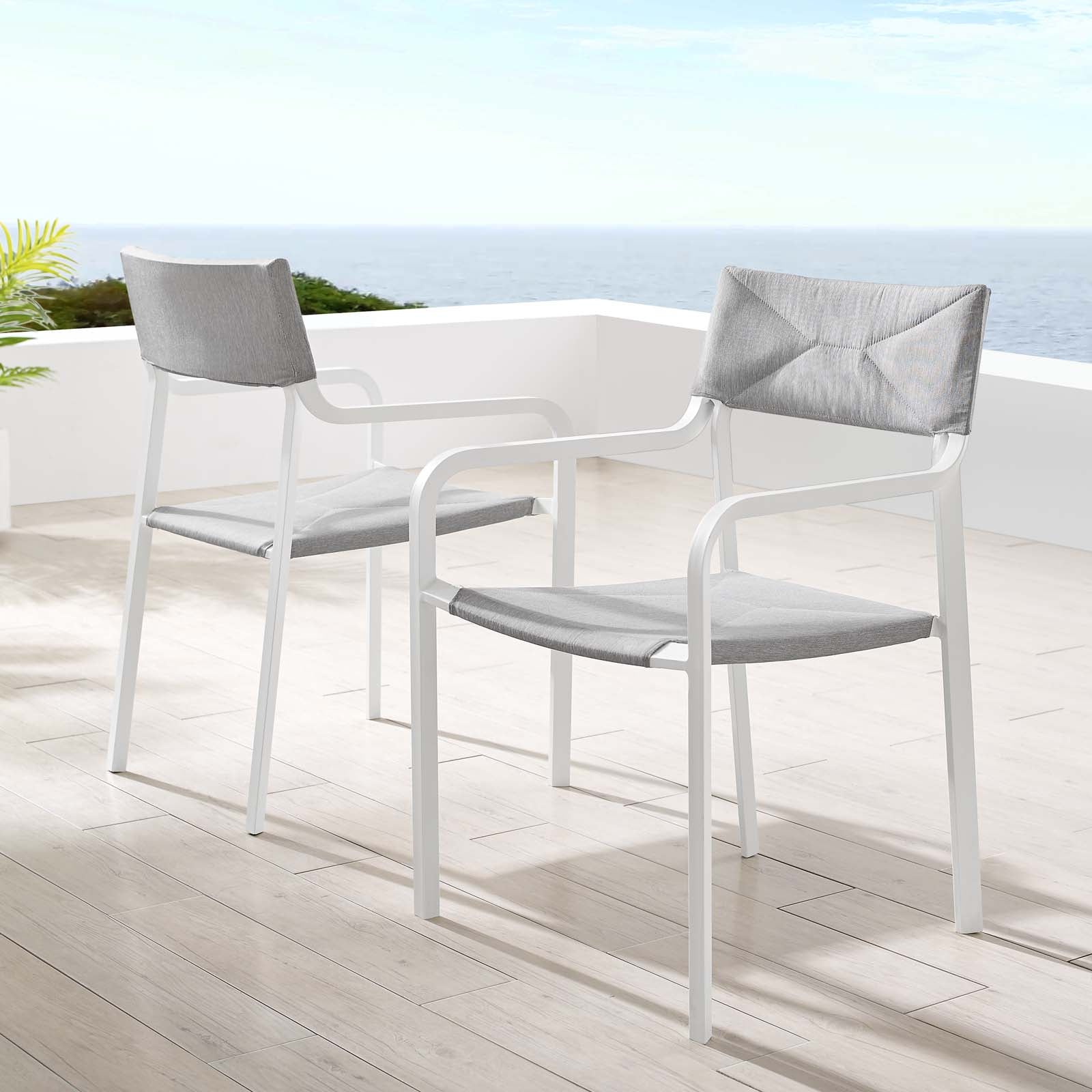 Modway Outdoor Chairs - Raleigh Outdoor Patio Aluminum Armchair Set of 2 White Gray