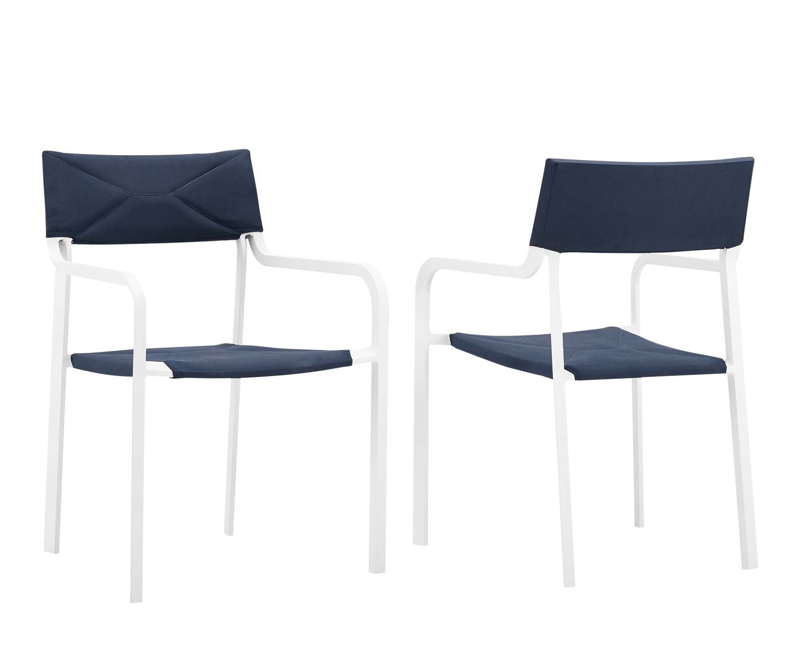 Modway Outdoor Dining Sets - Raleigh Outdoor Patio Aluminum Armchair Set of 2 White Navy