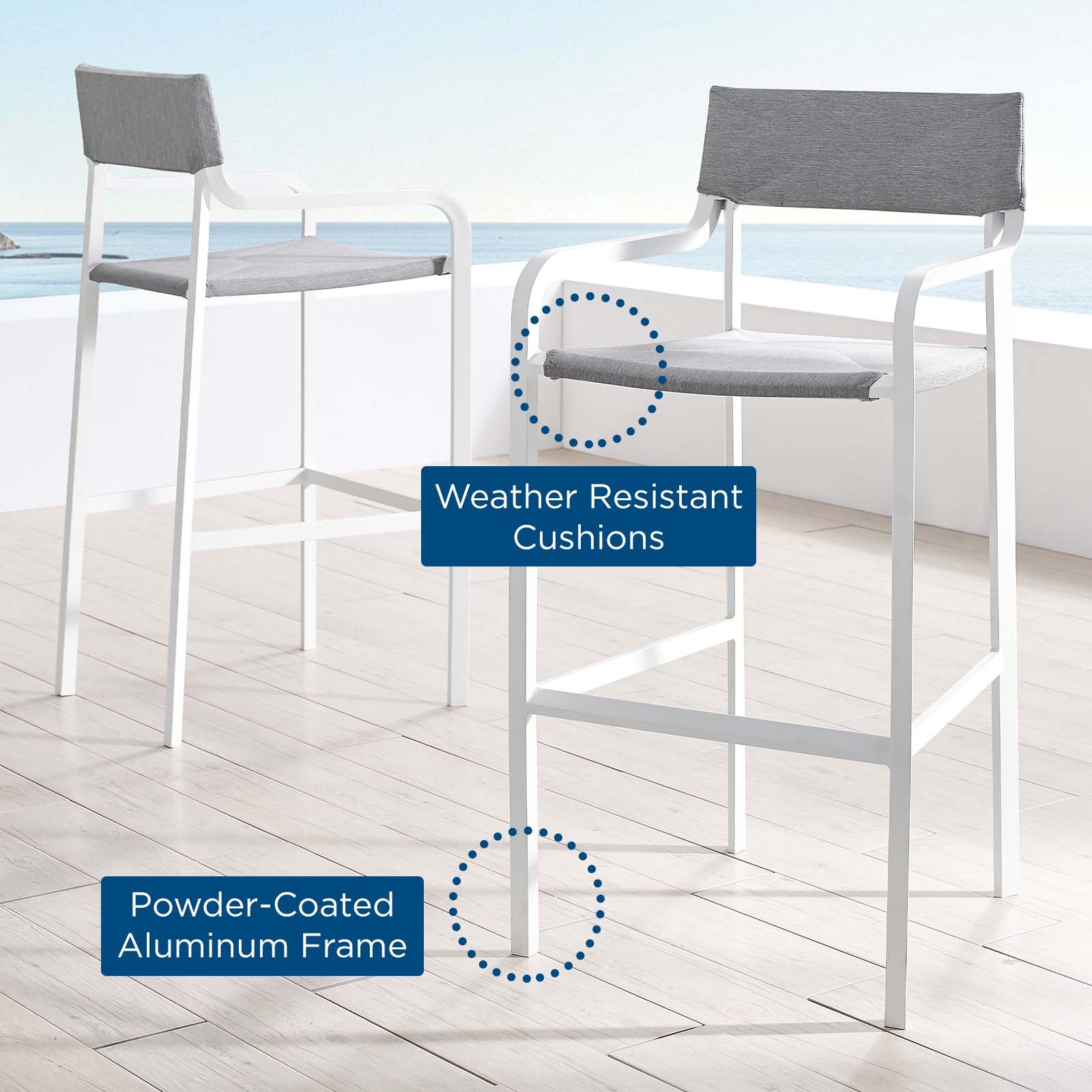 Modway Outdoor Barstools - Raleigh Outdoor Bar Stool White & Gray (Set of 2)