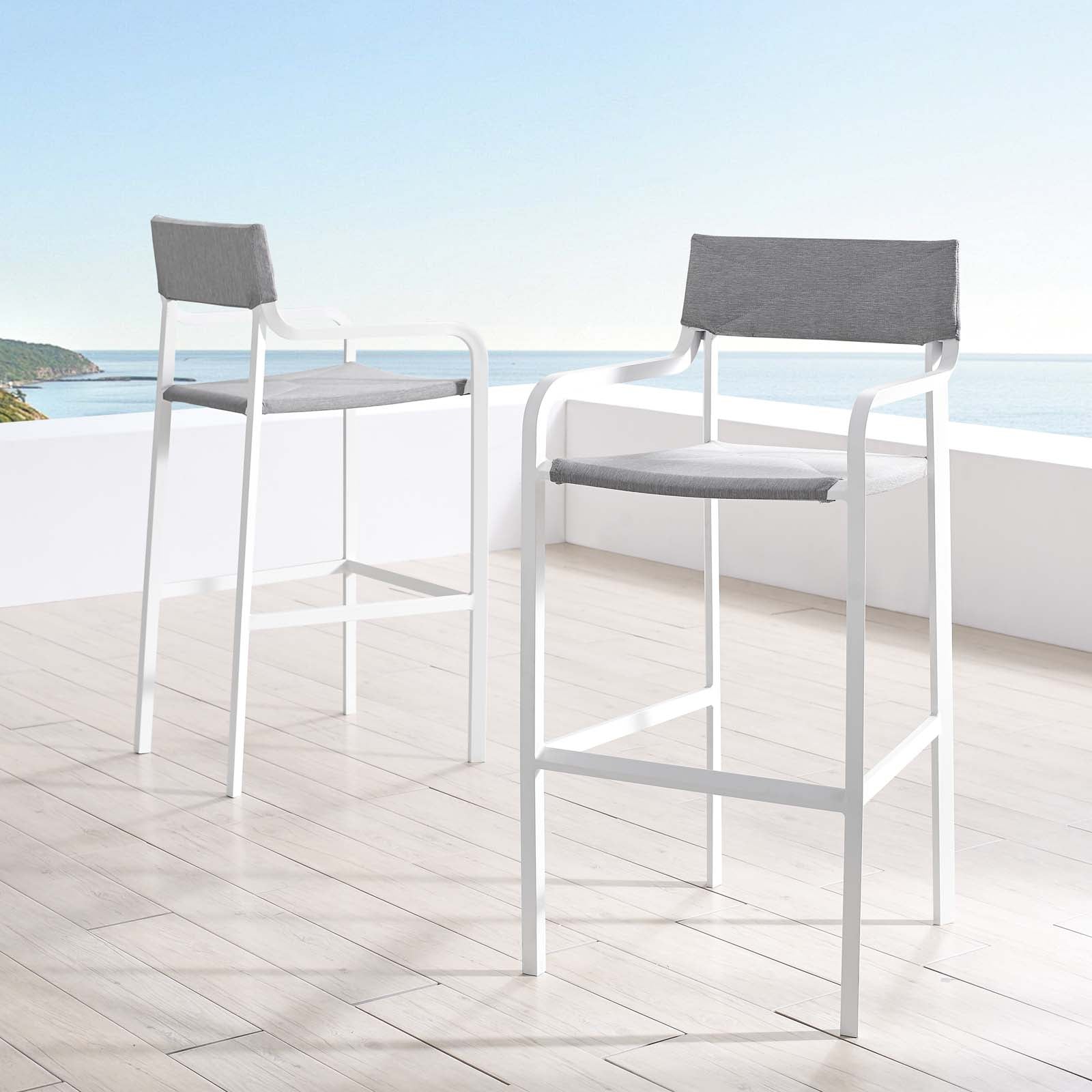 Modway Outdoor Barstools - Raleigh Outdoor Bar Stool White & Gray (Set of 2)