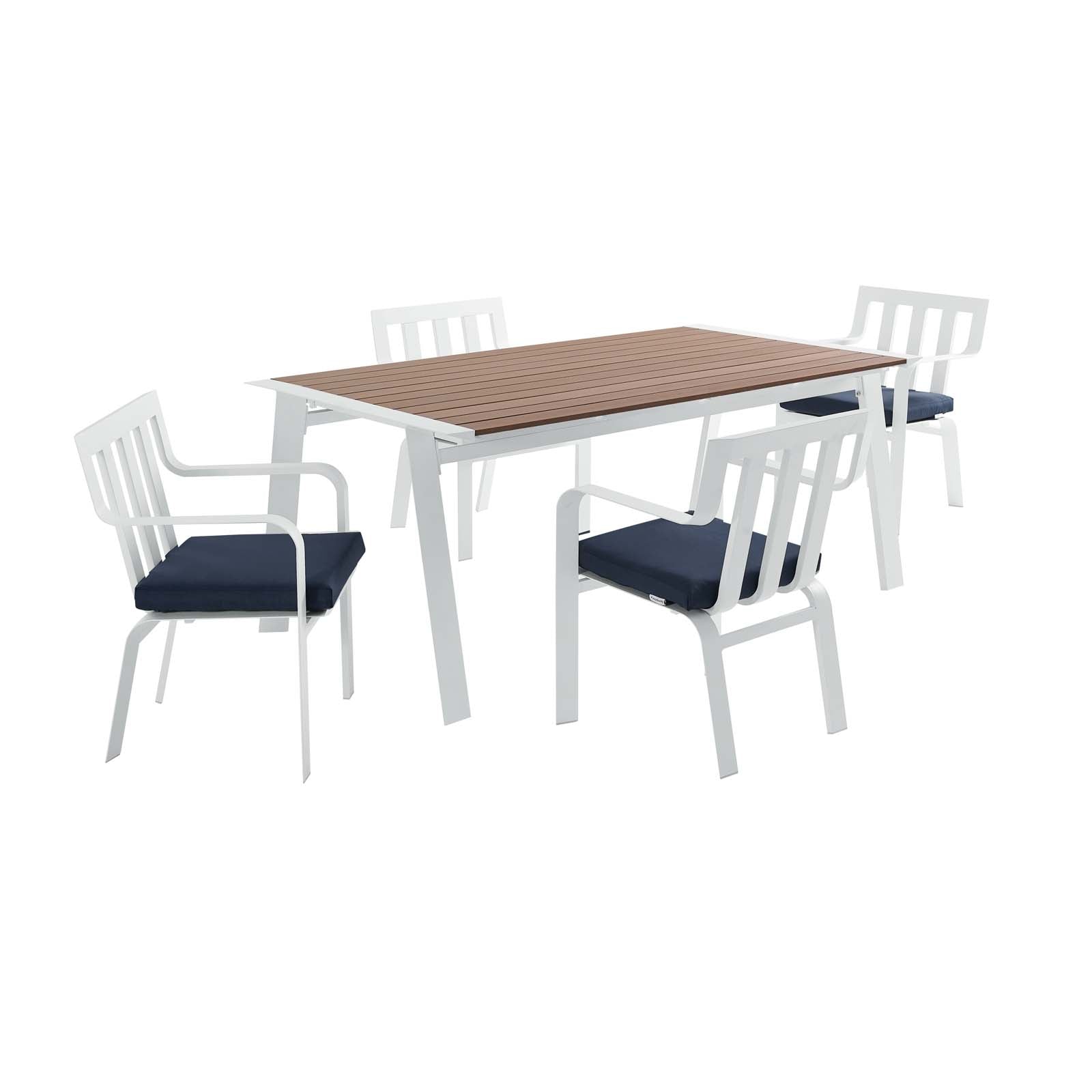 Modway Outdoor Dining Sets - Baxley 5 Piece Outdoor Patio Aluminum Dining Set White Navy