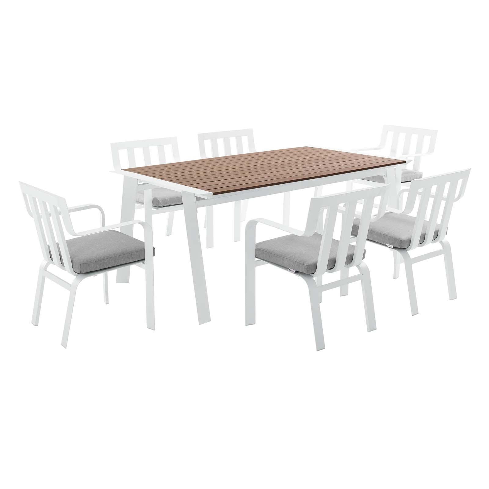 Modway Outdoor Dining Sets - Baxley 7 Piece Outdoor Patio Aluminum Dining Set White Gray