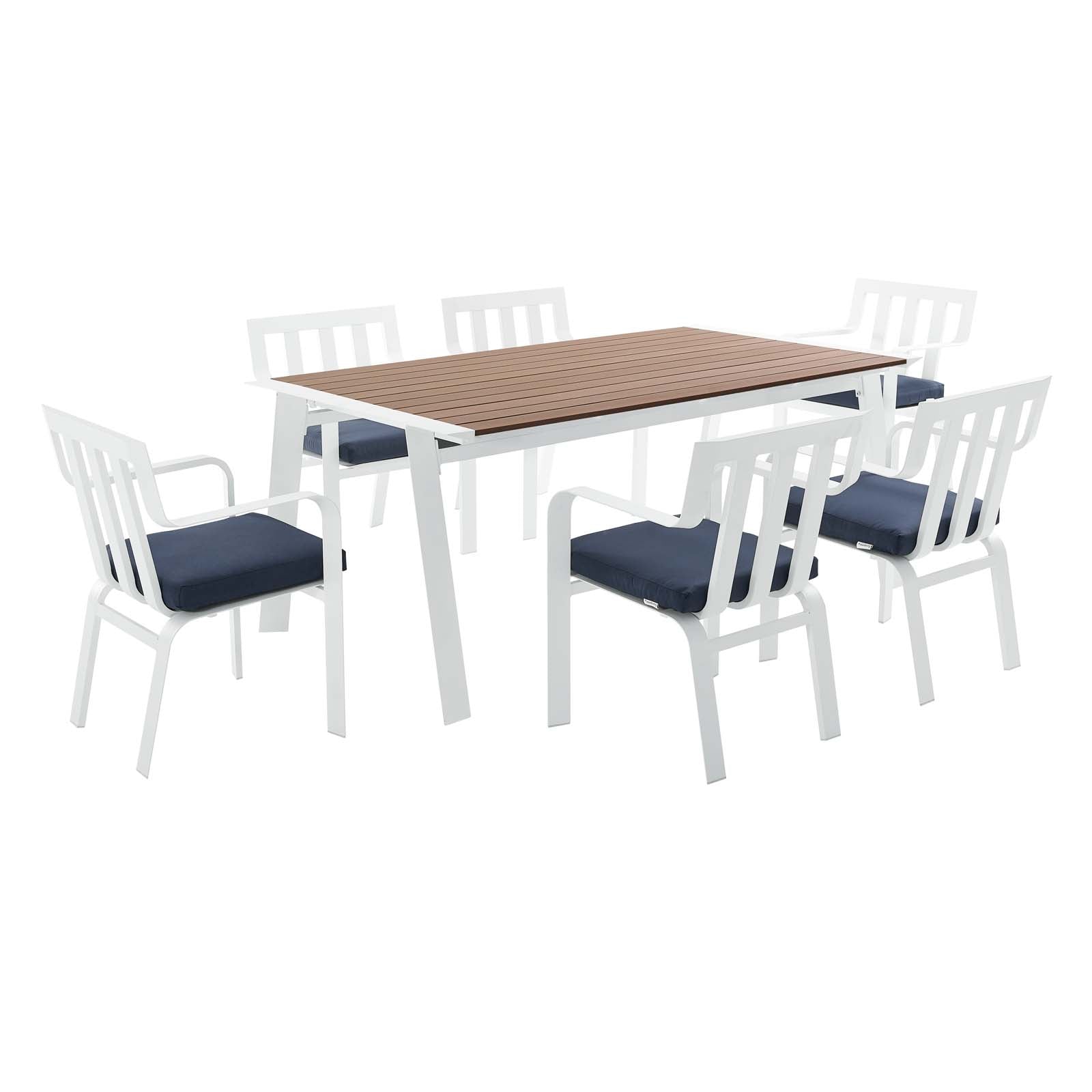 Modway Outdoor Dining Sets - Baxley 7 Piece Outdoor Patio Aluminum Dining Set White Navy