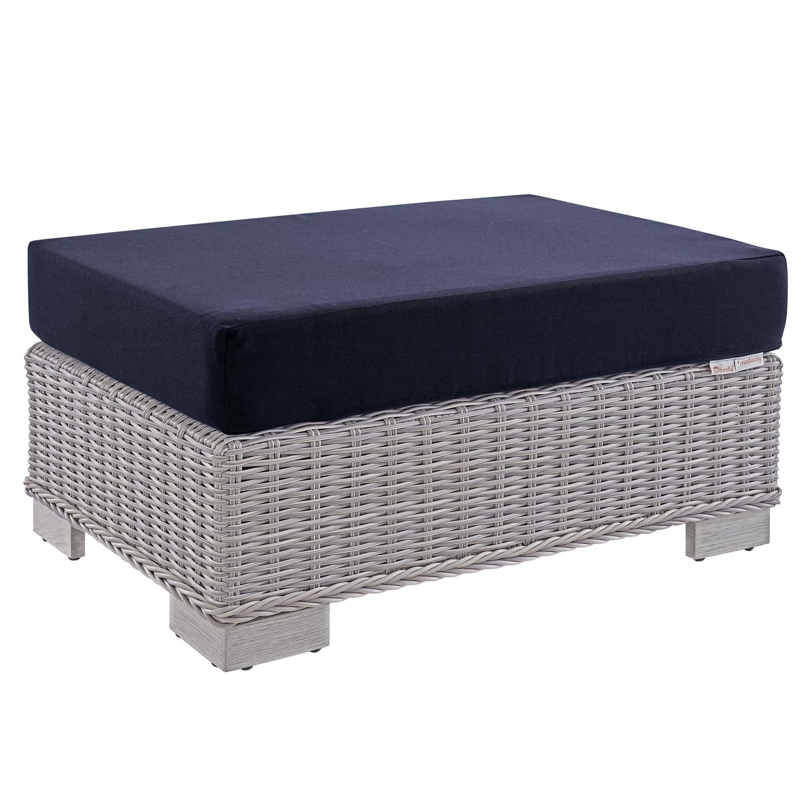 Modway Outdoor Sofas - Conway-Sunbrella¨-Outdoor-Patio-Wicker-Rattan-Ottoman-Light-Gray-Navy