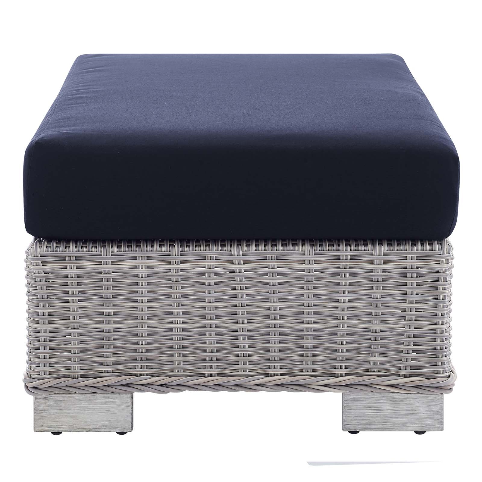 Modway Outdoor Sofas - Conway-Sunbrella¨-Outdoor-Patio-Wicker-Rattan-Ottoman-Light-Gray-Navy