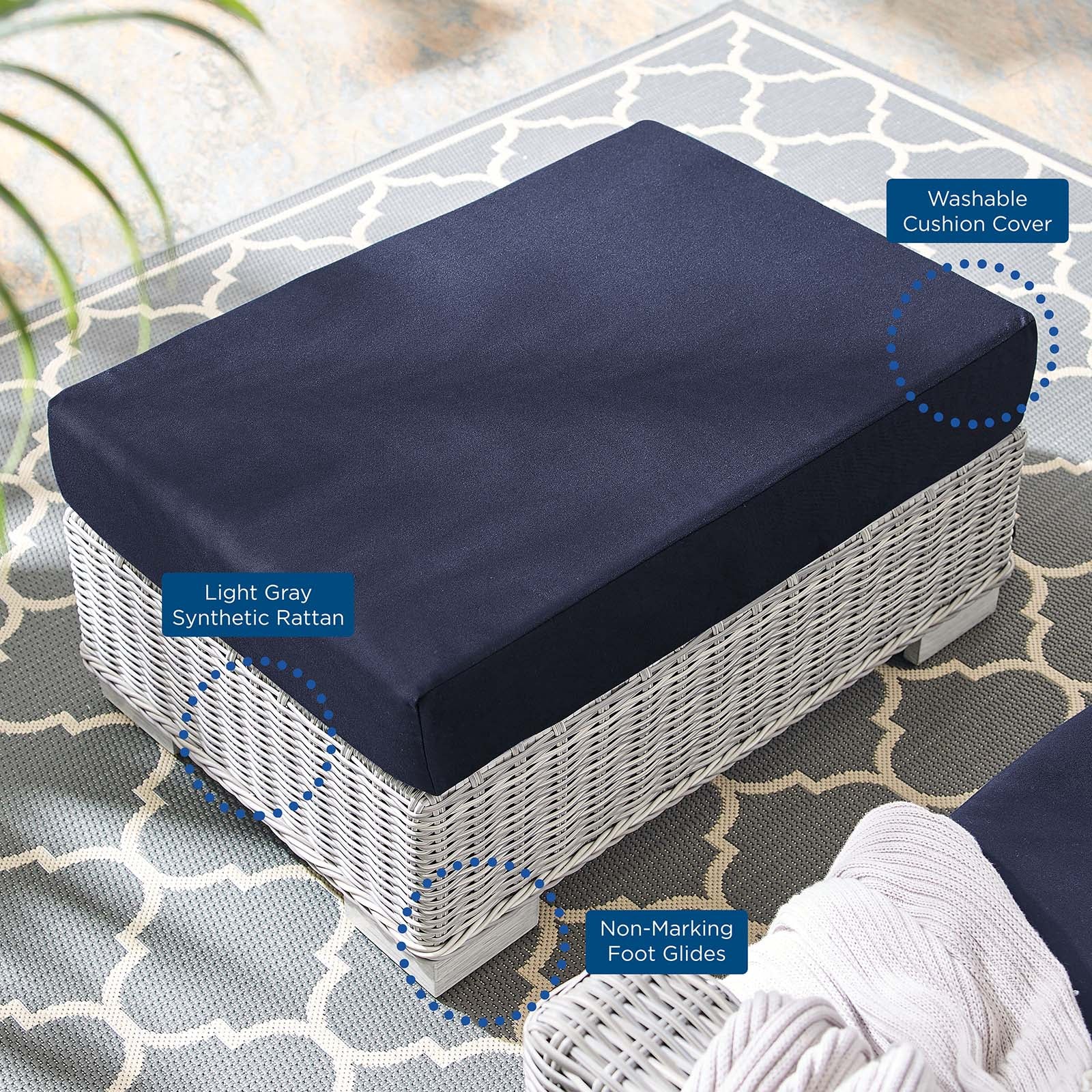 Modway Outdoor Sofas - Conway-Sunbrella¨-Outdoor-Patio-Wicker-Rattan-Ottoman-Light-Gray-Navy