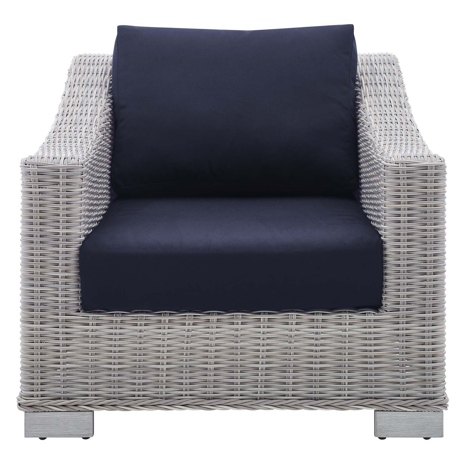 Modway Outdoor Chairs - Conway Sunbrella Outdoor Patio Wicker Rattan Armchair Light Gray Navy