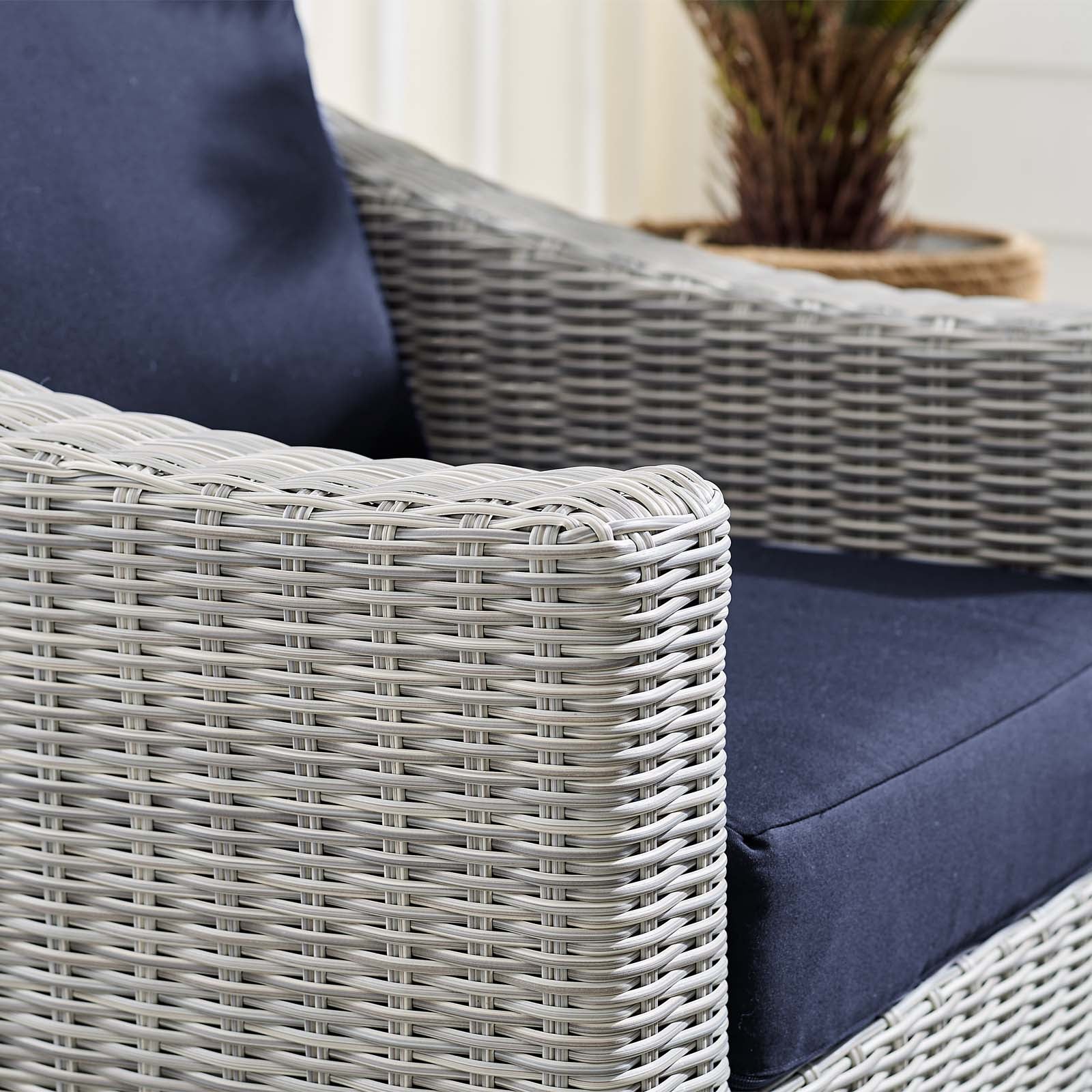 Modway Outdoor Chairs - Conway Sunbrella Outdoor Patio Wicker Rattan Armchair Light Gray Navy