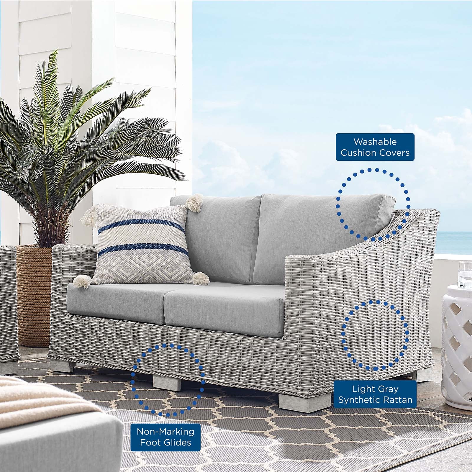 Modway Outdoor Sofas - Conway Sunbrella Outdoor Patio Wicker Rattan Loveseat Light Gray