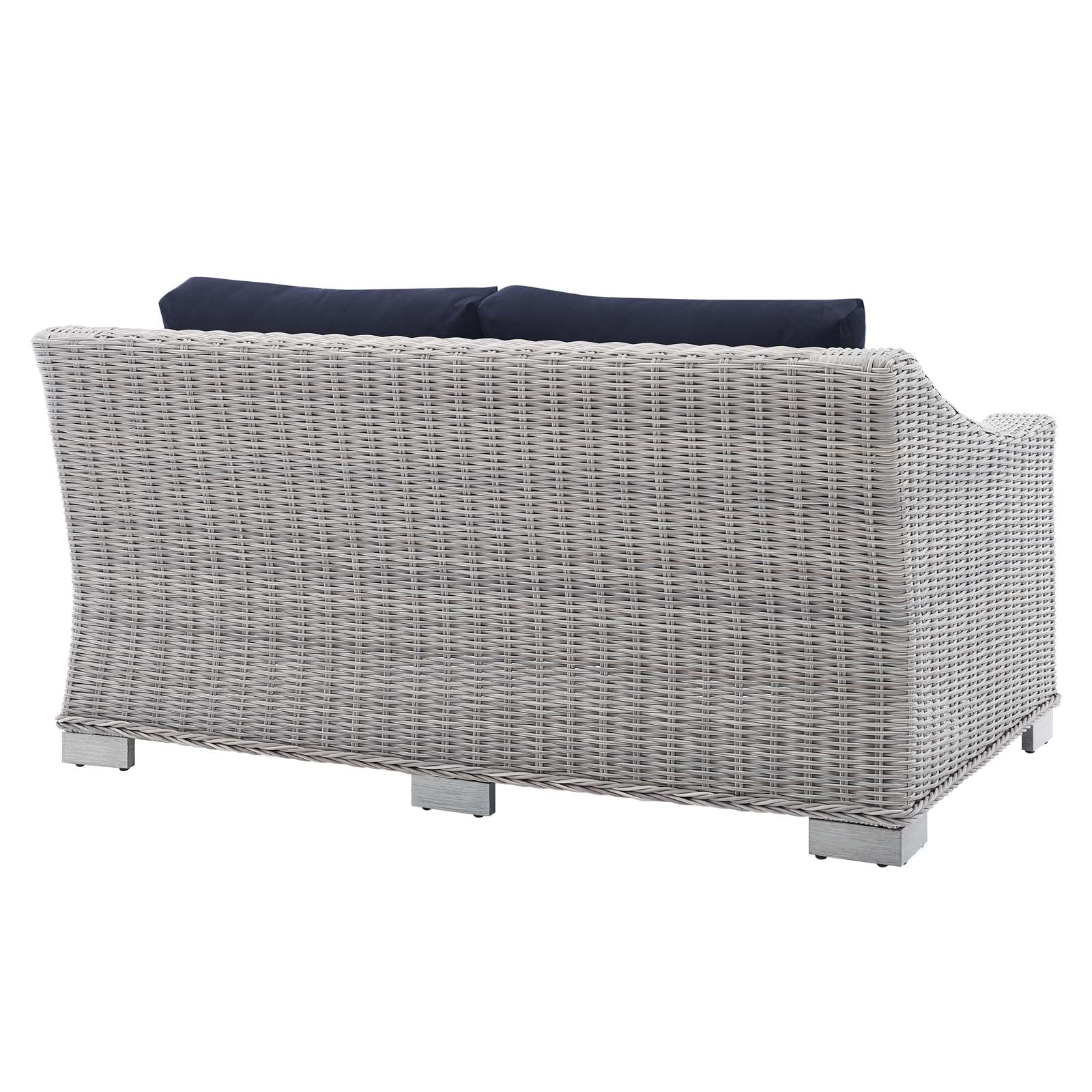 Modway Outdoor Sofas - Conway Sunbrella Outdoor Patio Wicker Rattan Loveseat Light Gray Navy