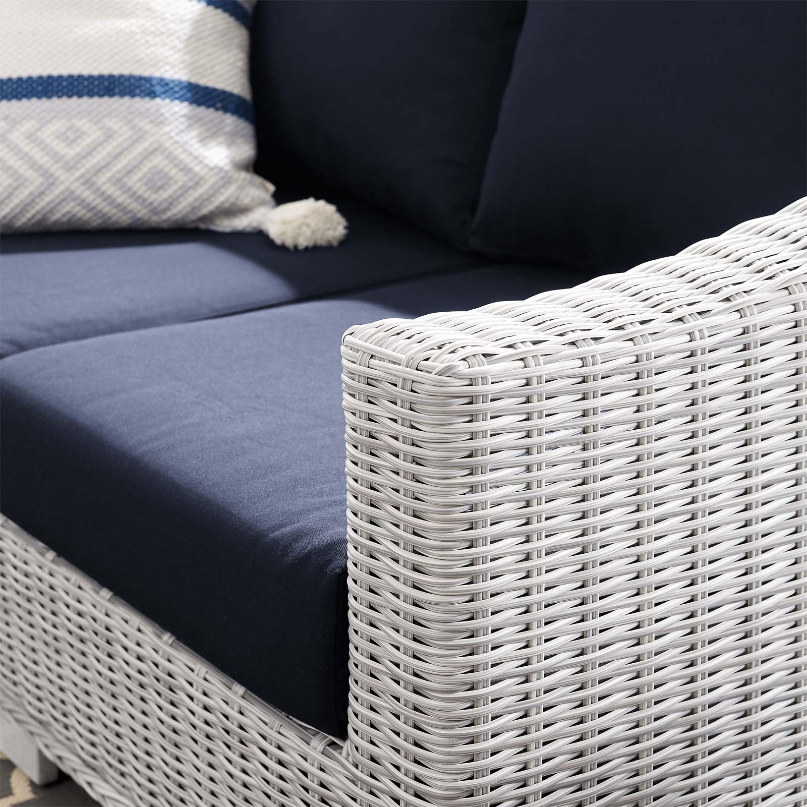Modway Outdoor Sofas - Conway Sunbrella Outdoor Patio Wicker Rattan Loveseat Light Gray Navy