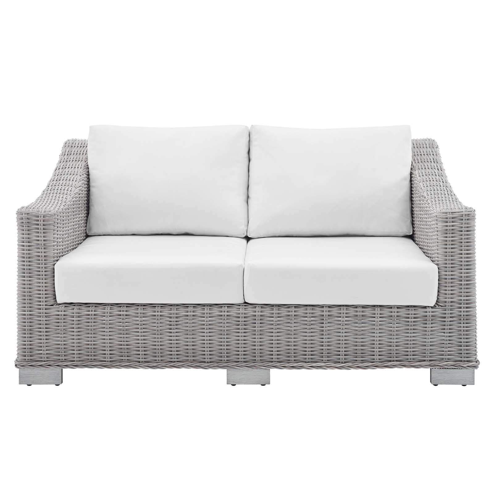 Modway Outdoor Sofas - Conway Sunbrella Outdoor Patio Wicker Rattan Loveseat Light Gray White