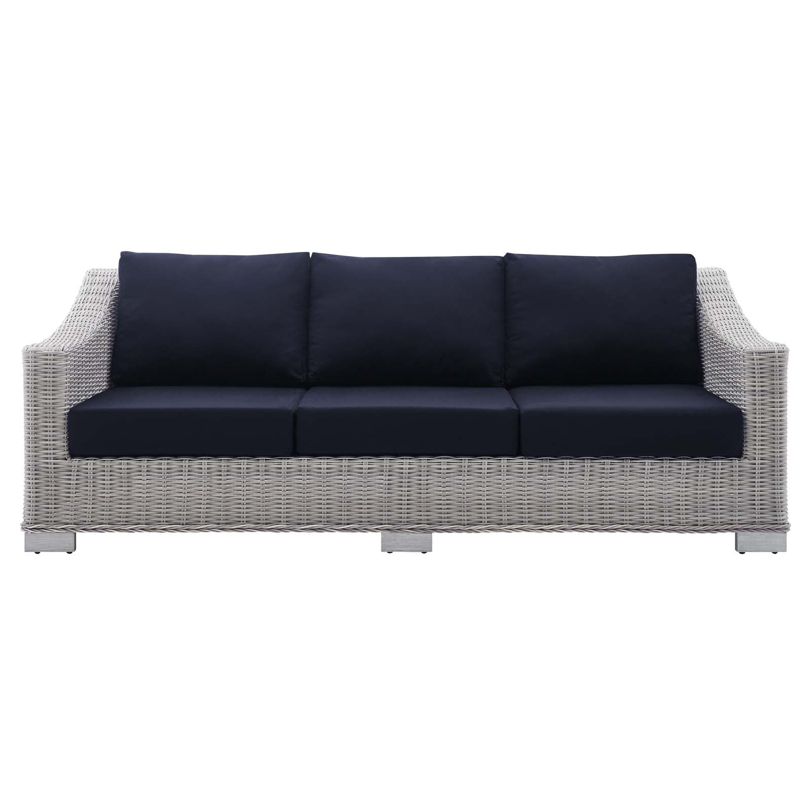 Modway Outdoor Sofas - Conway Sunbrella Outdoor Patio Wicker Rattan Sofa Light Gray Navy
