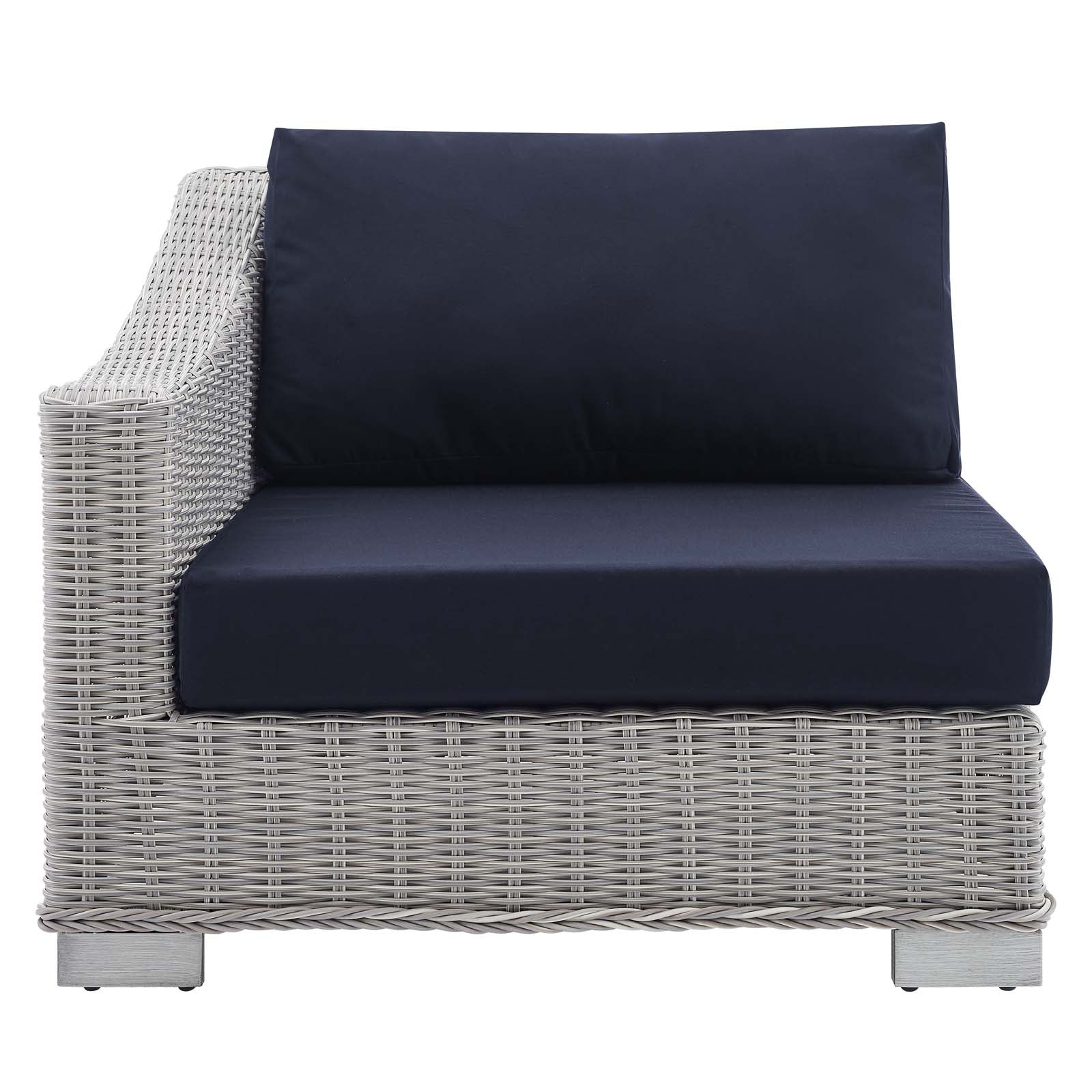 Modway Outdoor Chairs - Conway Sunbrella Outdoor Patio Wicker Rattan Left-Arm Chair Light Gray Navy