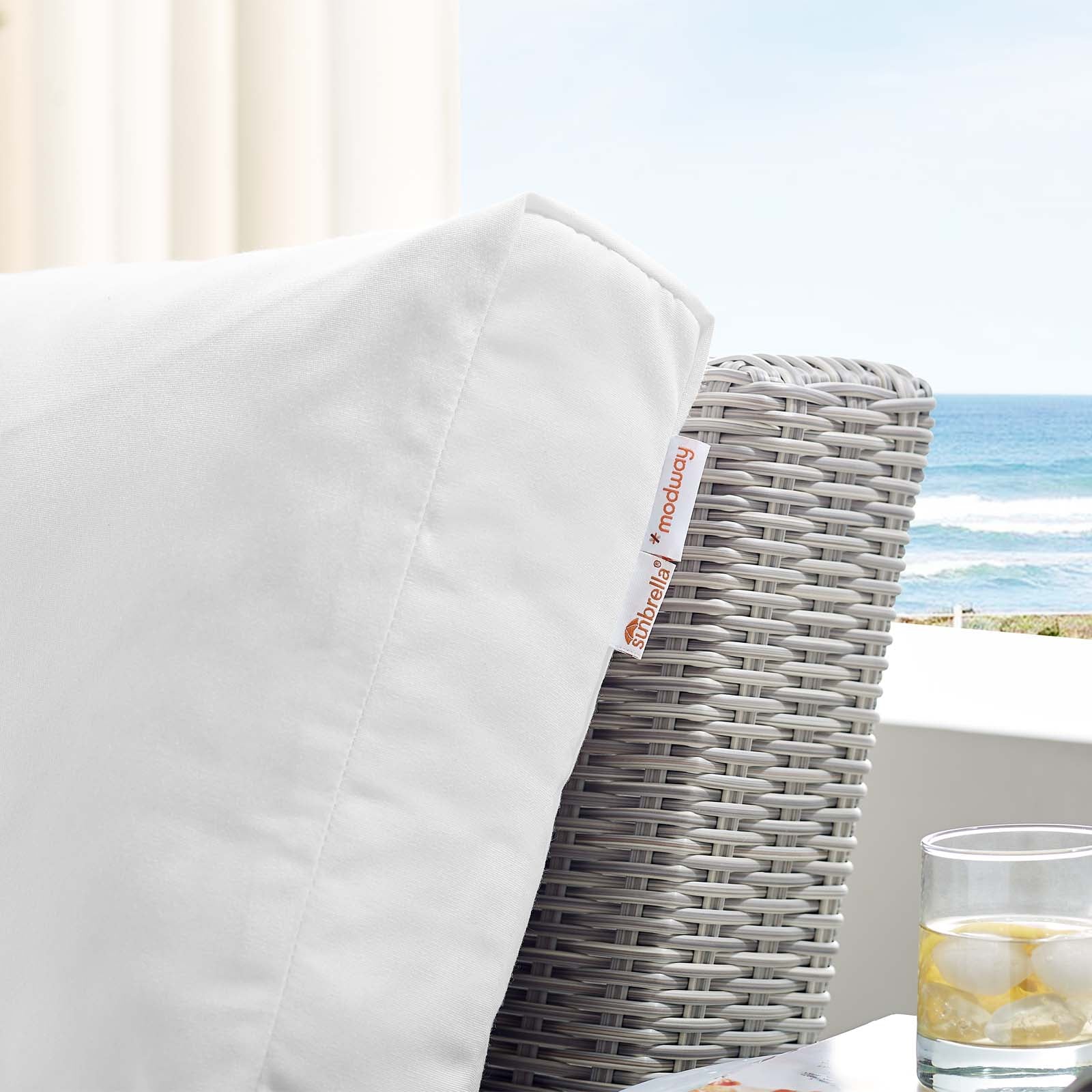 Modway Outdoor Chairs - Conway Sunbrella Outdoor Patio Wicker Rattan Left-Arm Chair Light Gray White