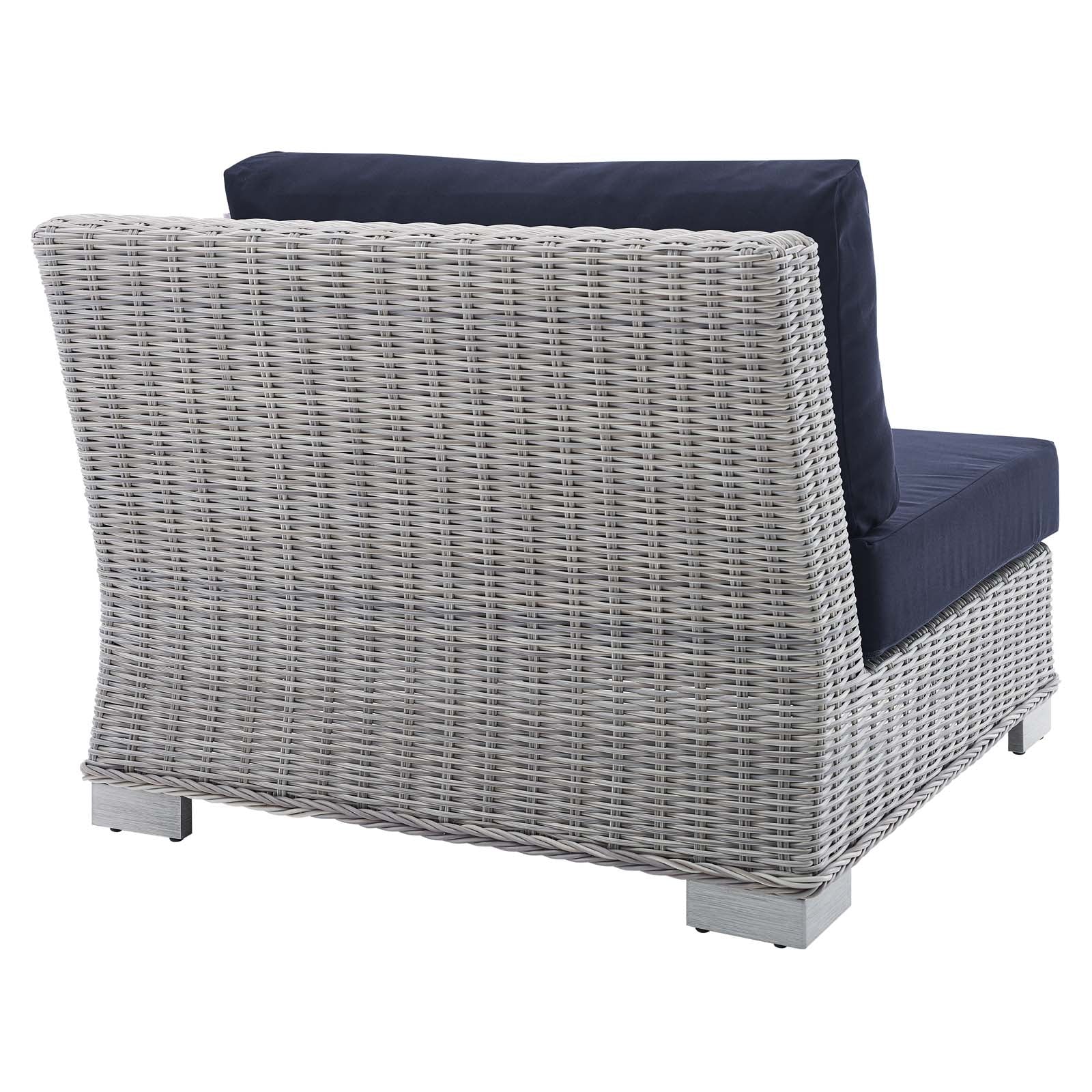 Modway Outdoor Chairs - Conway Sunbrella Outdoor Patio Wicker Rattan Right-Arm Chair Light Gray Navy