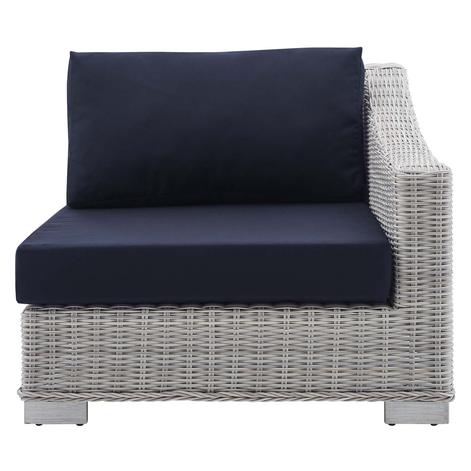 Modway Outdoor Chairs - Conway Sunbrella Outdoor Patio Wicker Rattan Right-Arm Chair Light Gray Navy