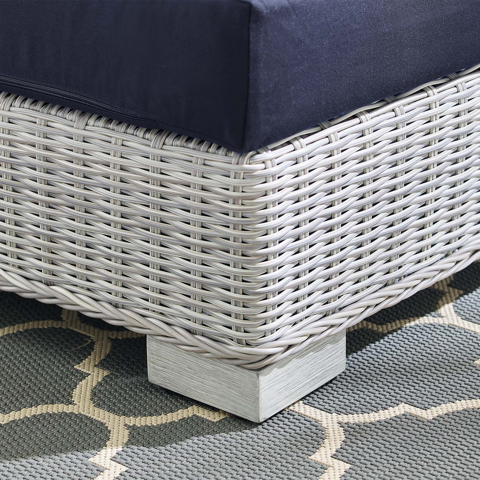 Modway Outdoor Chairs - Conway Sunbrella Outdoor Patio Wicker Rattan Right-Arm Chair Light Gray Navy