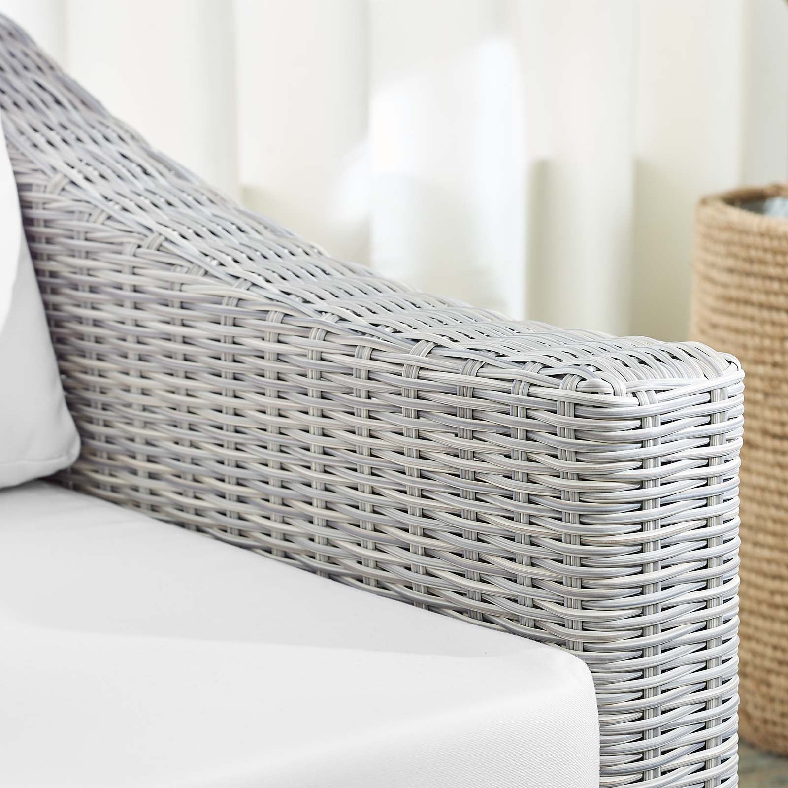 Modway Outdoor Chairs - Conway Sunbrella Outdoor Patio Wicker Rattan Right-Arm Chair Light Gray White